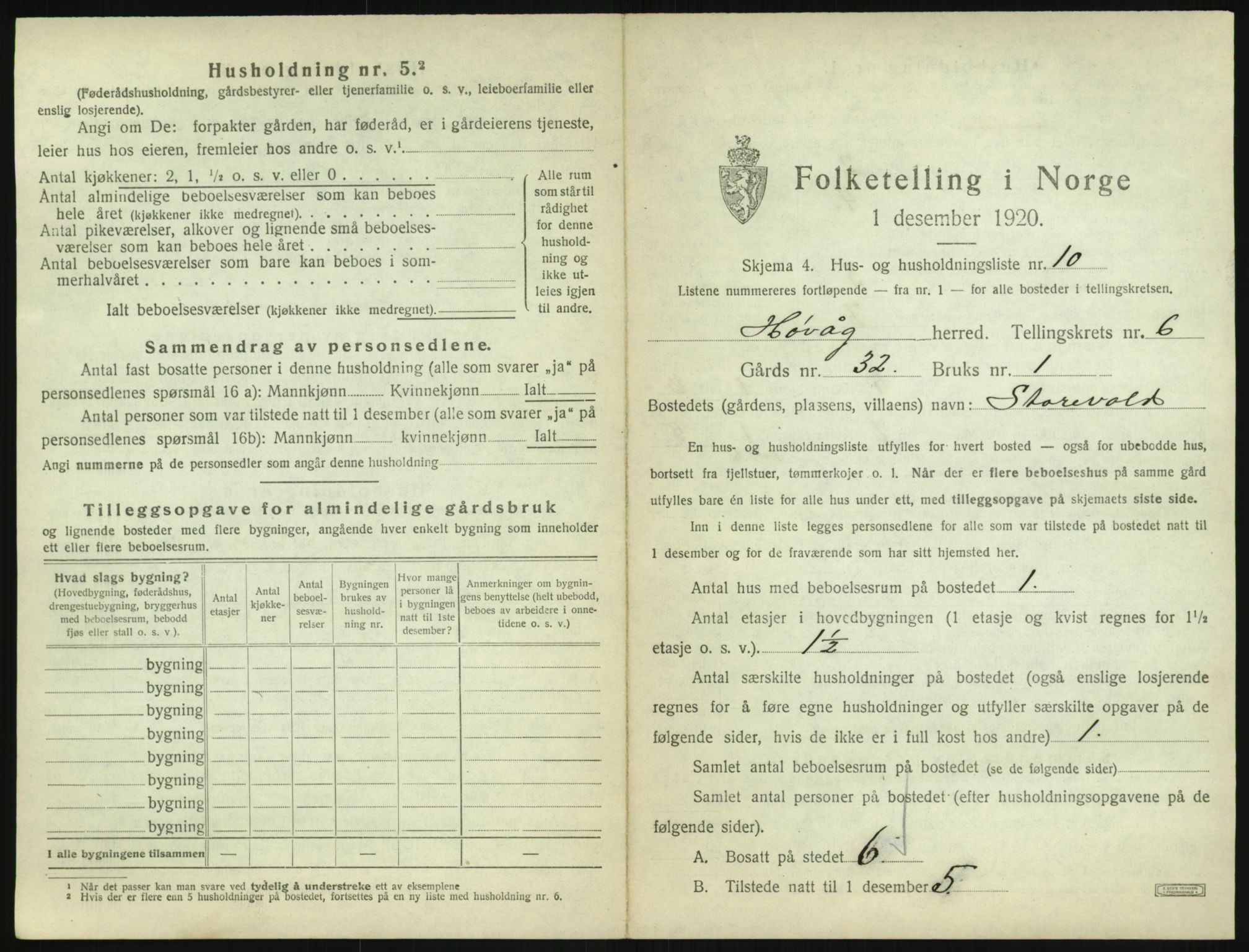 SAK, 1920 census for Høvåg, 1920, p. 518