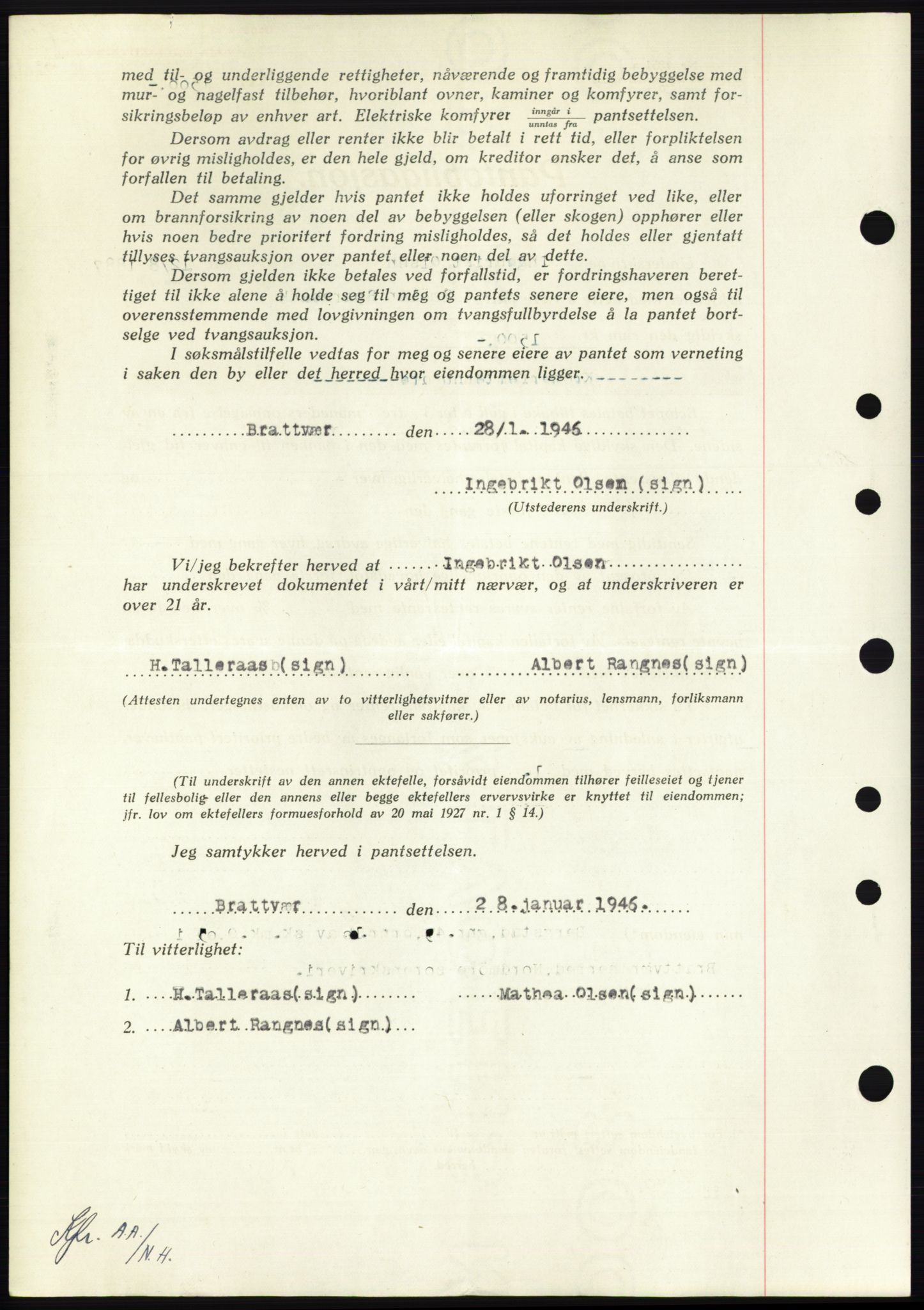 Nordmøre sorenskriveri, AV/SAT-A-4132/1/2/2Ca: Mortgage book no. B93b, 1946-1946, Diary no: : 399/1946