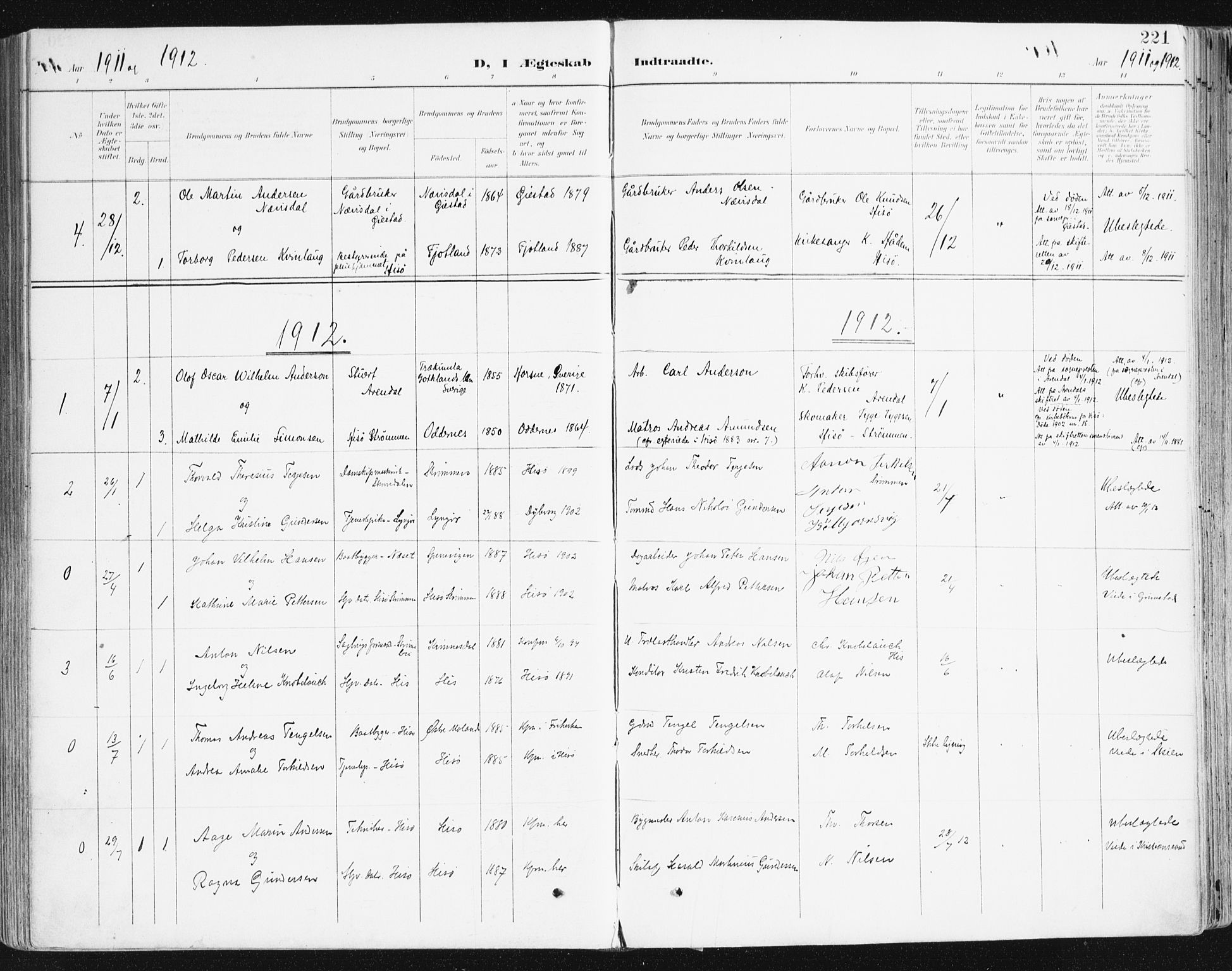 Hisøy sokneprestkontor, AV/SAK-1111-0020/F/Fa/L0004: Parish register (official) no. A 4, 1895-1917, p. 221
