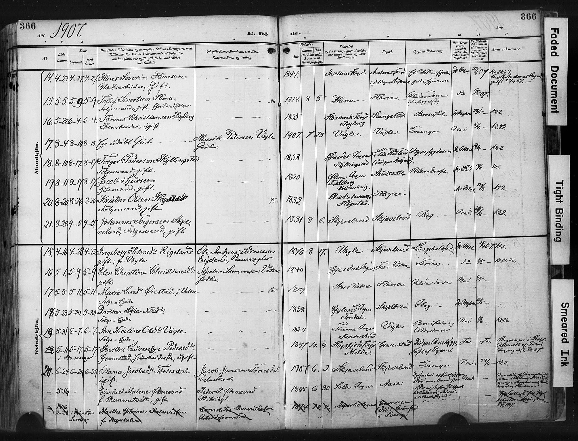 Høyland sokneprestkontor, AV/SAST-A-101799/001/30BA/L0015: Parish register (official) no. A 14, 1899-1911, p. 366