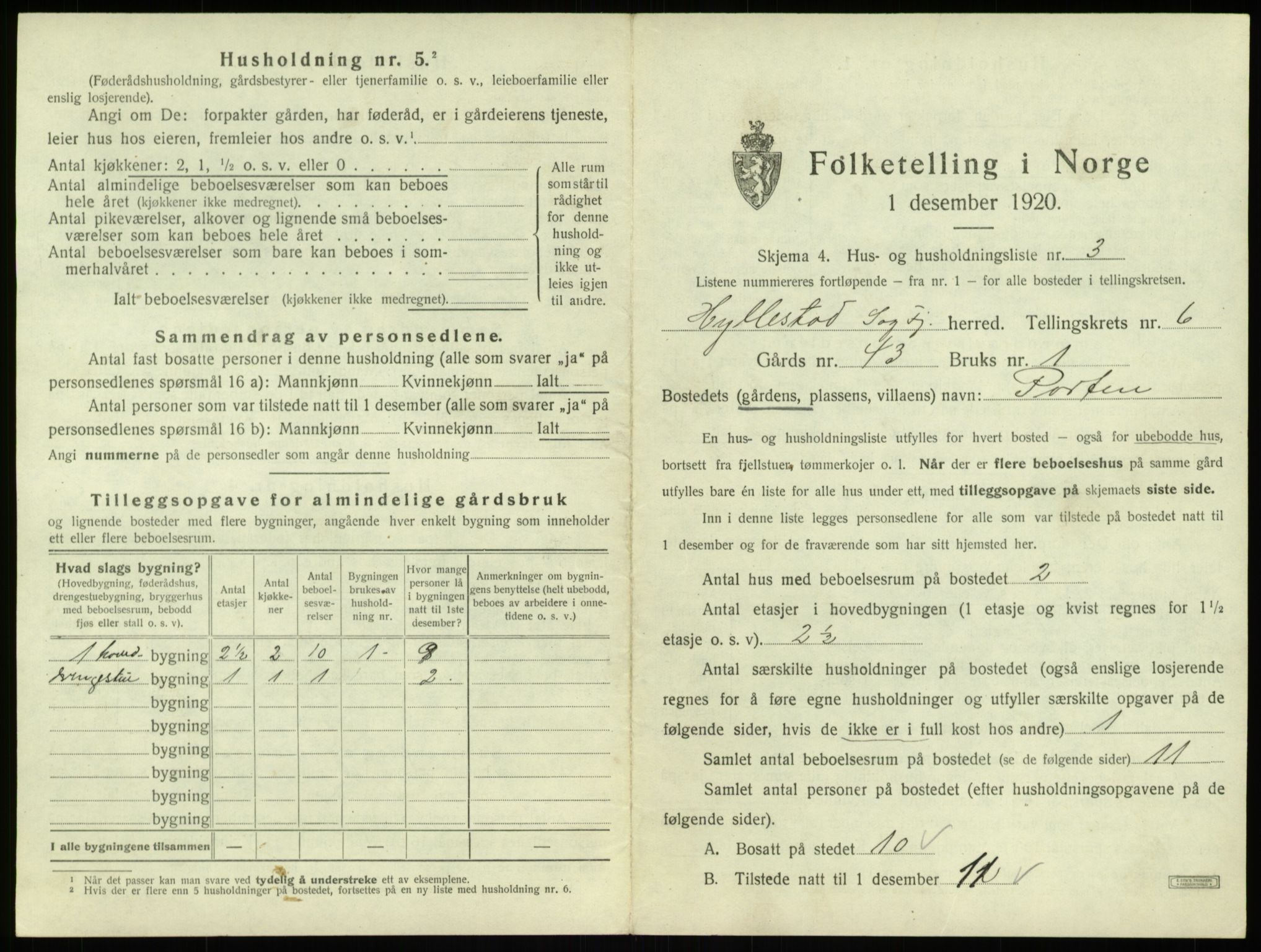 SAB, 1920 census for Hyllestad, 1920, p. 366