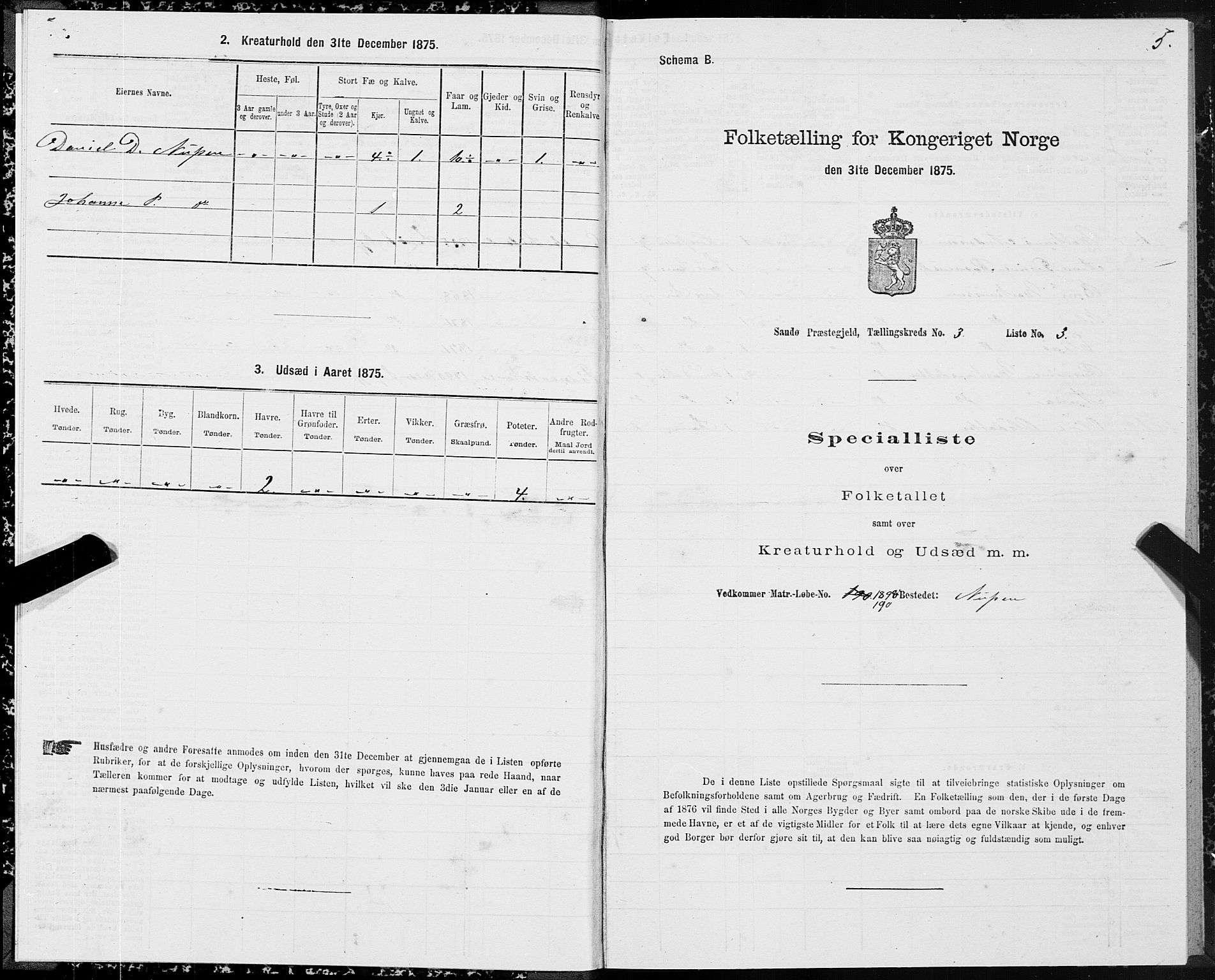 SAT, 1875 census for 1514P Sande, 1875, p. 2005