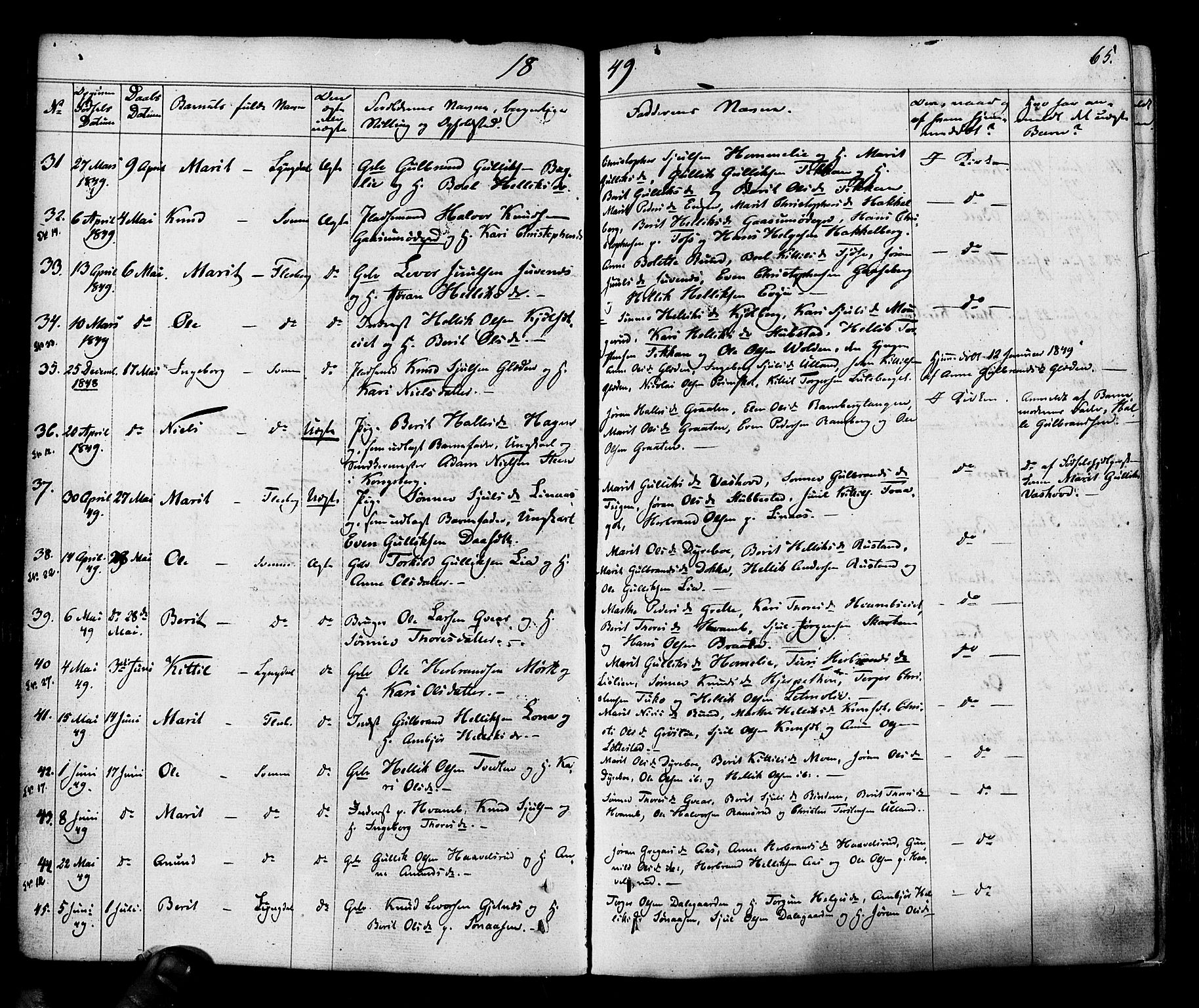 Flesberg kirkebøker, AV/SAKO-A-18/F/Fa/L0006: Parish register (official) no. I 6, 1834-1860, p. 65