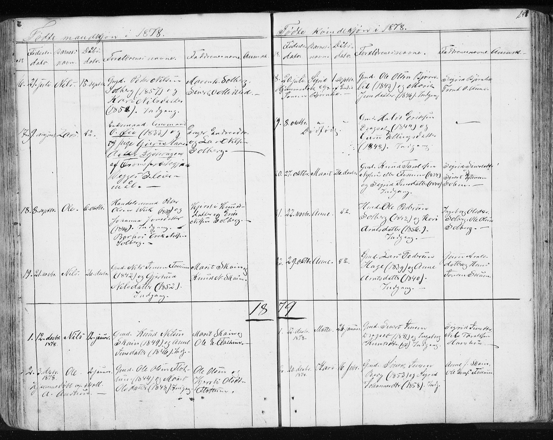 Ministerialprotokoller, klokkerbøker og fødselsregistre - Sør-Trøndelag, SAT/A-1456/689/L1043: Parish register (copy) no. 689C02, 1816-1892, p. 247