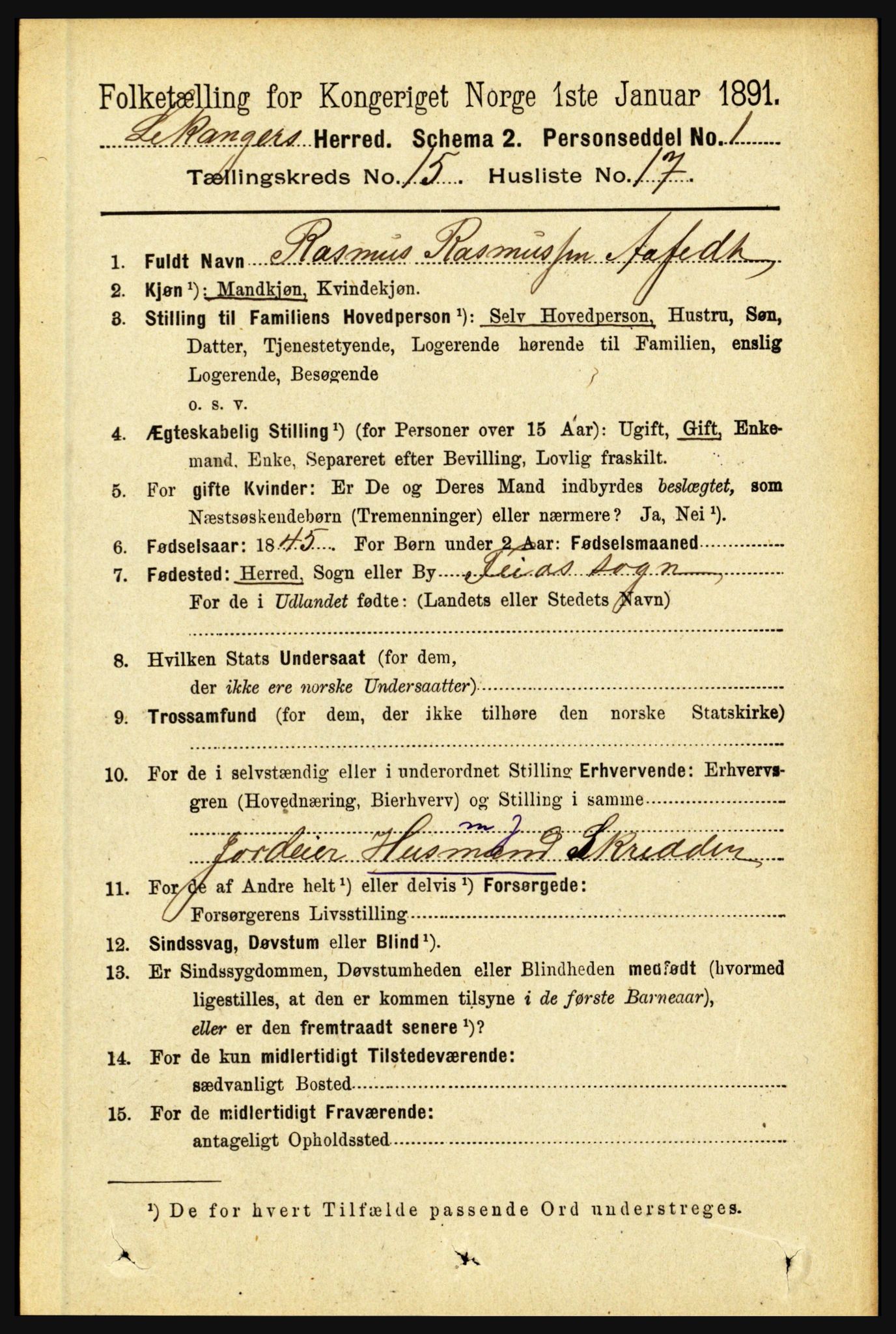 RA, 1891 census for 1419 Leikanger, 1891, p. 2950