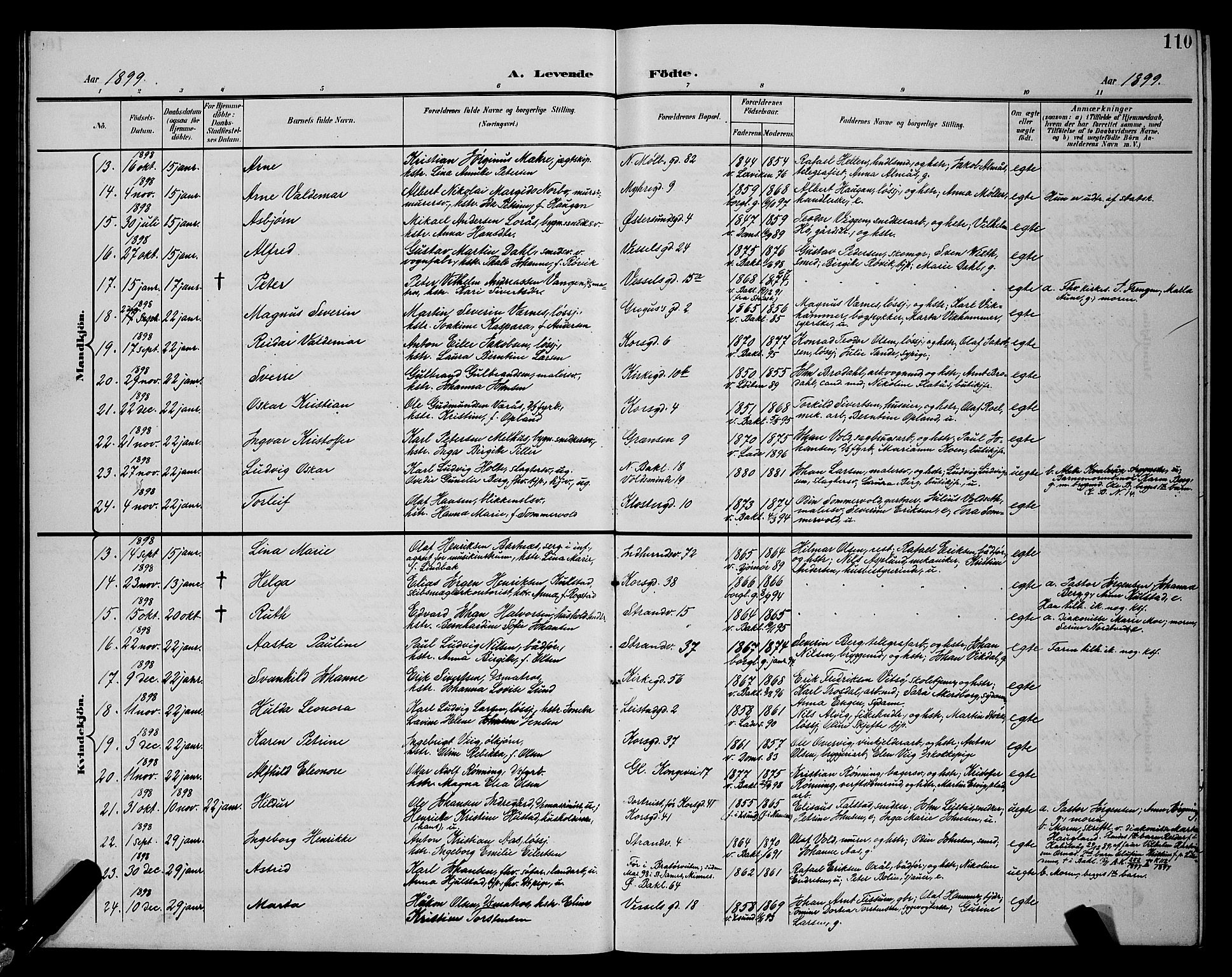 Ministerialprotokoller, klokkerbøker og fødselsregistre - Sør-Trøndelag, SAT/A-1456/604/L0225: Parish register (copy) no. 604C08, 1895-1899, p. 110