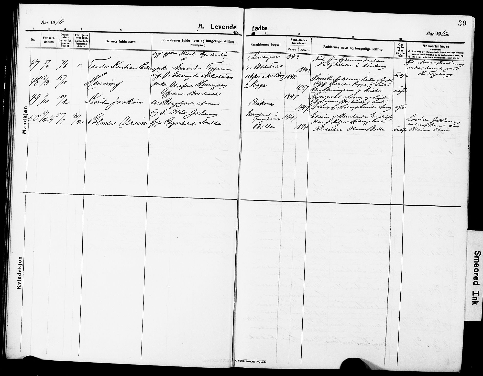 Ministerialprotokoller, klokkerbøker og fødselsregistre - Nordland, AV/SAT-A-1459/881/L1169: Parish register (copy) no. 881C06, 1912-1930, p. 39