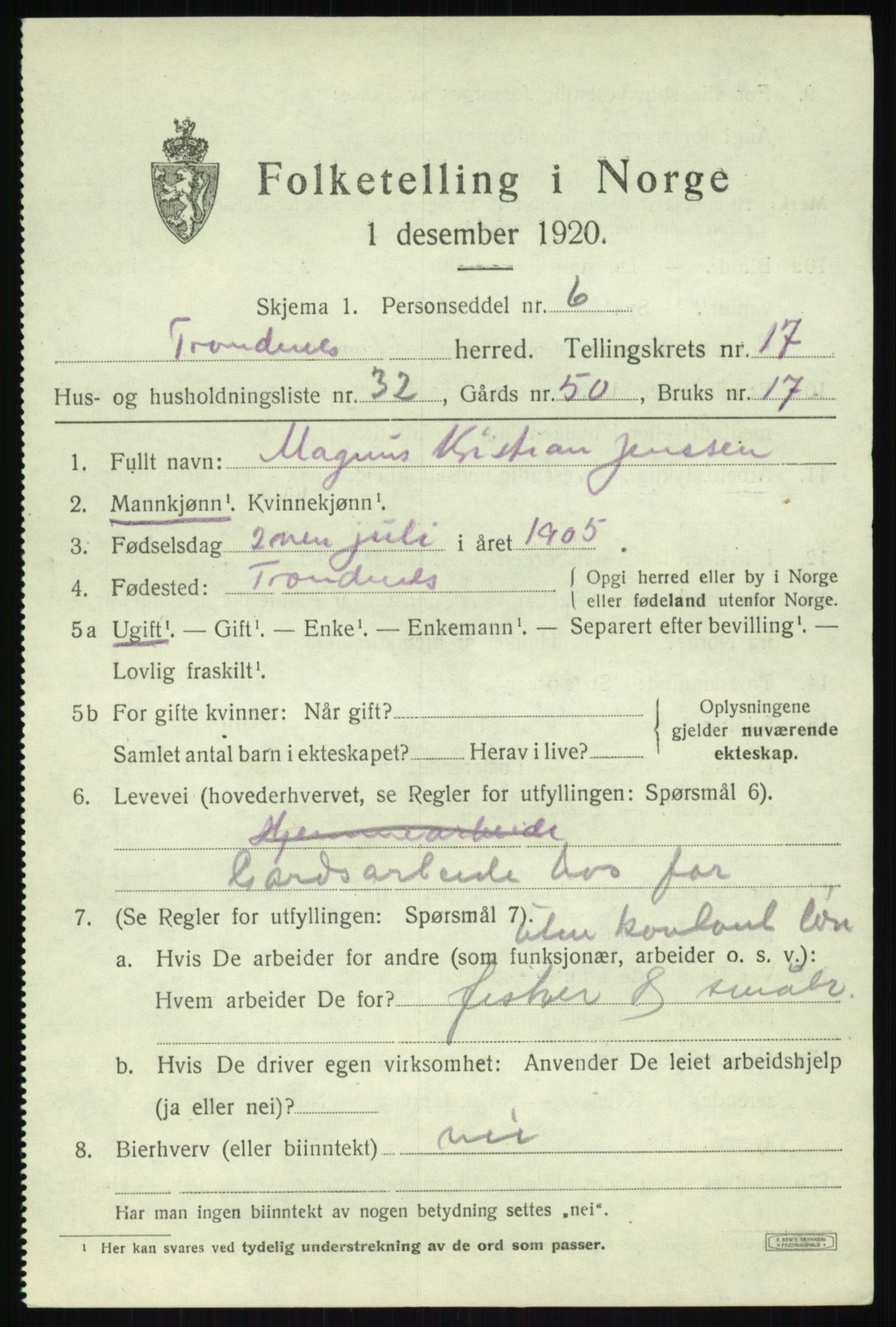 SATØ, 1920 census for Trondenes, 1920, p. 12229