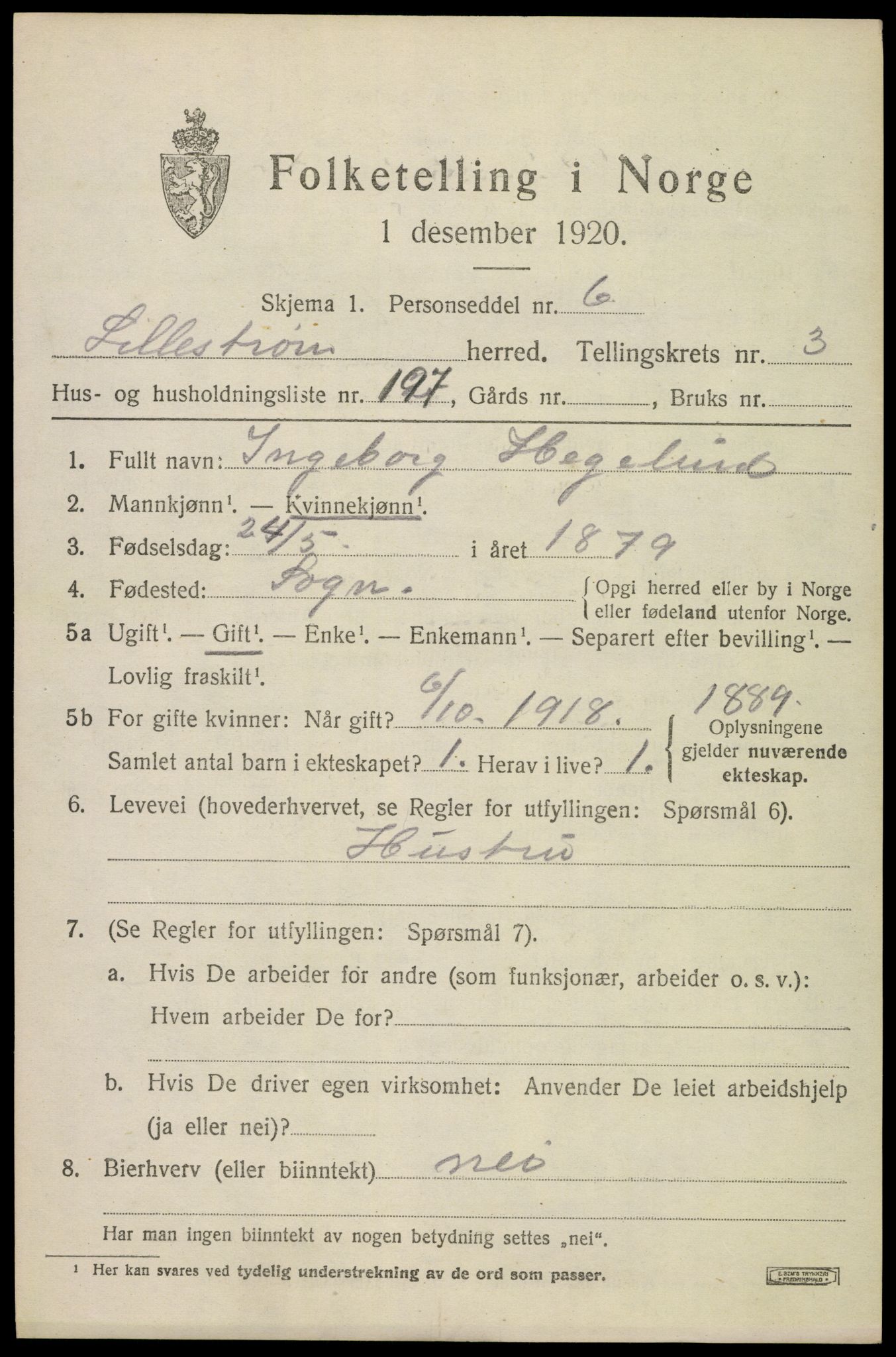 SAO, 1920 census for Lillestrøm, 1920, p. 10544