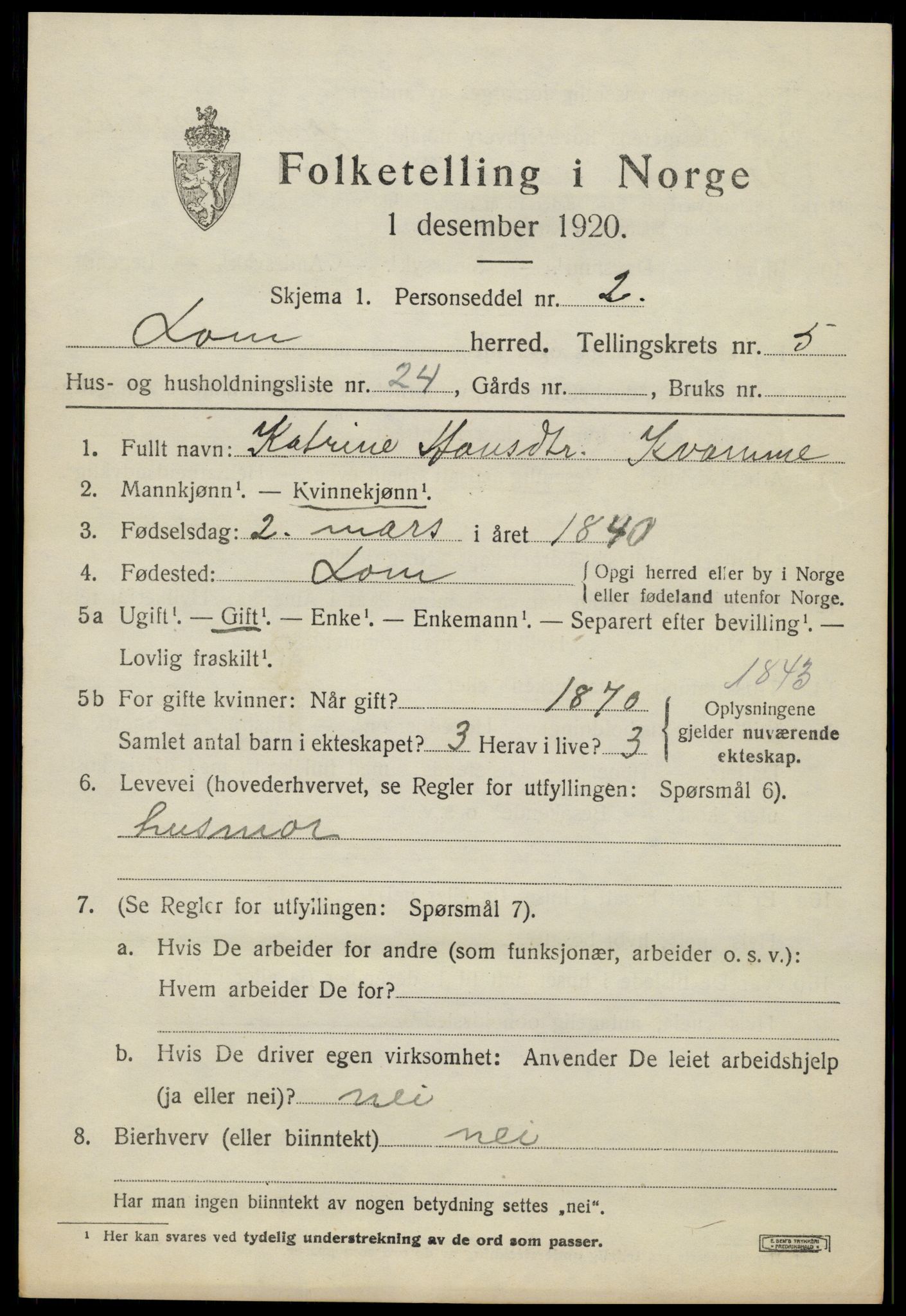 SAH, 1920 census for Lom, 1920, p. 3408