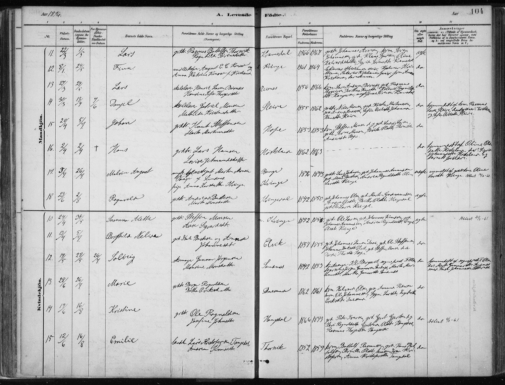 Masfjorden Sokneprestembete, AV/SAB-A-77001: Parish register (official) no. B  1, 1876-1899, p. 104