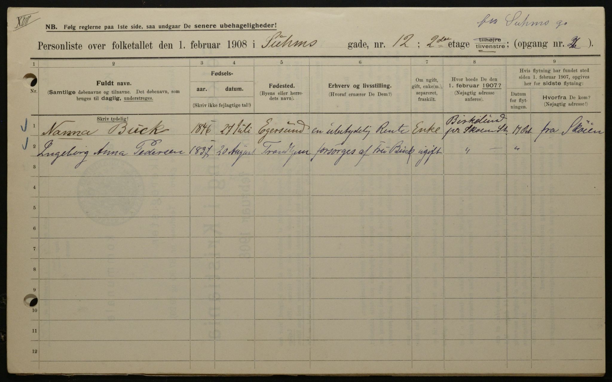 OBA, Municipal Census 1908 for Kristiania, 1908, p. 94096