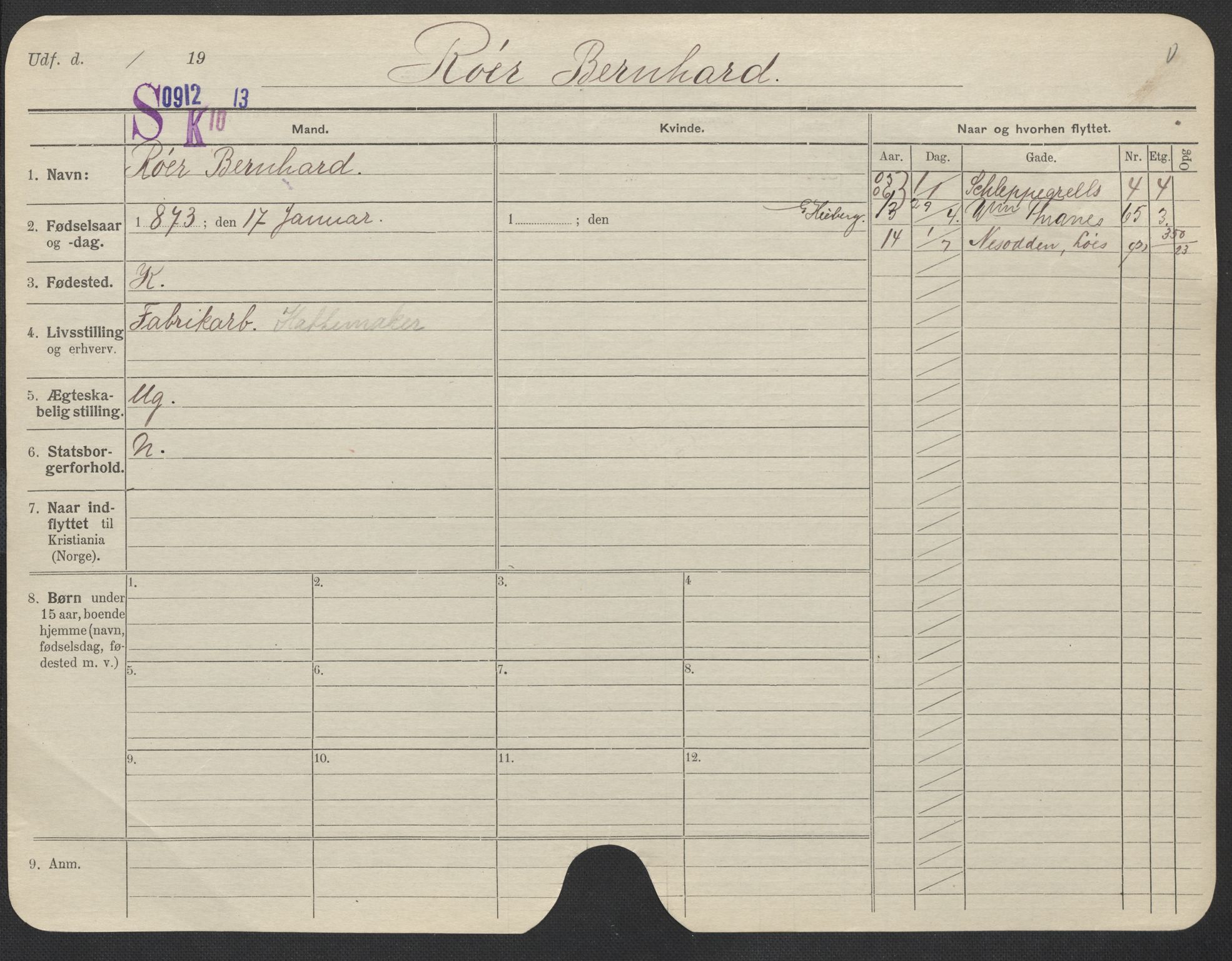 Oslo folkeregister, Registerkort, SAO/A-11715/F/Fa/Fac/L0009: Menn, 1906-1914, p. 851a