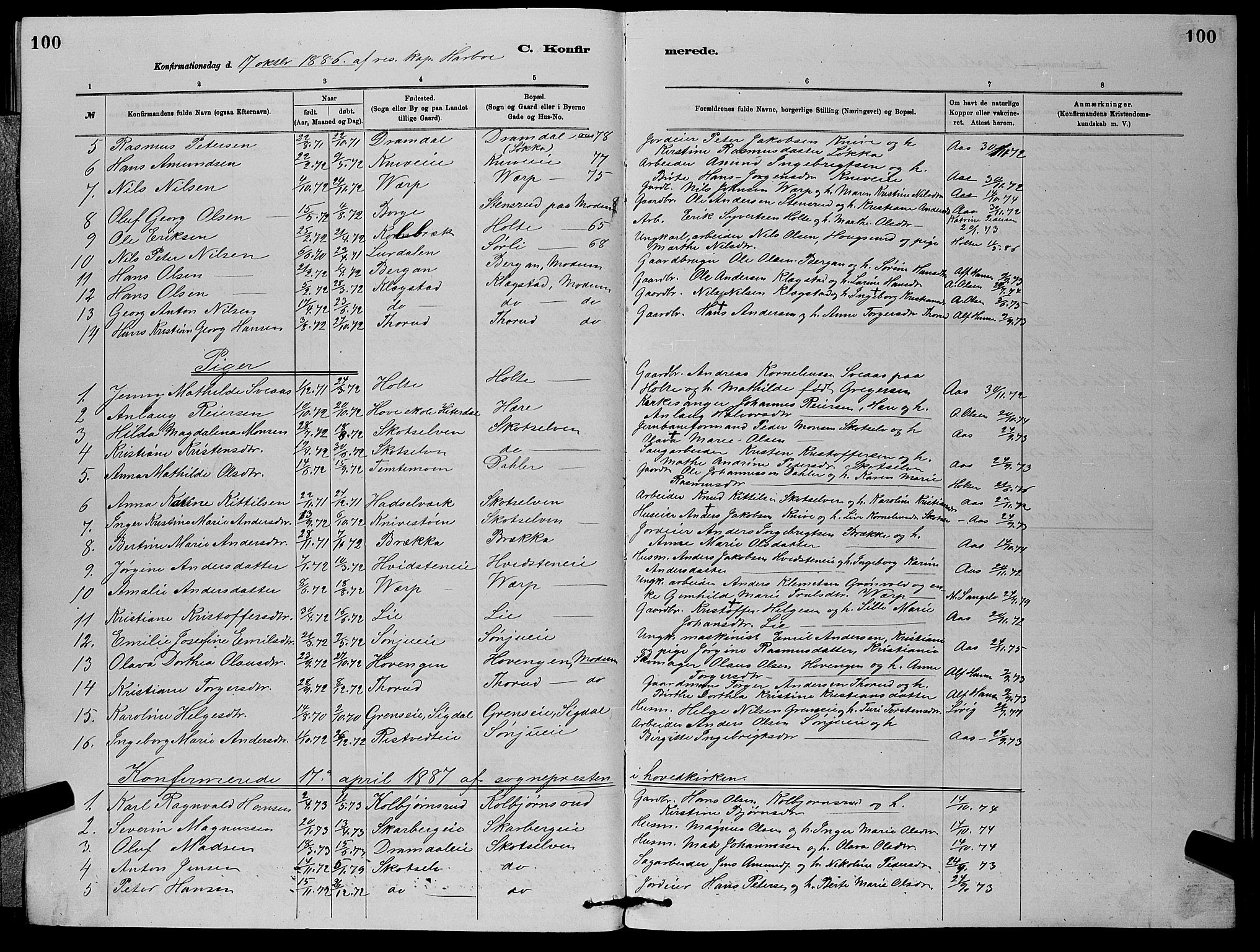 Eiker kirkebøker, AV/SAKO-A-4/G/Gb/L0003: Parish register (copy) no. II 3, 1880-1893, p. 100