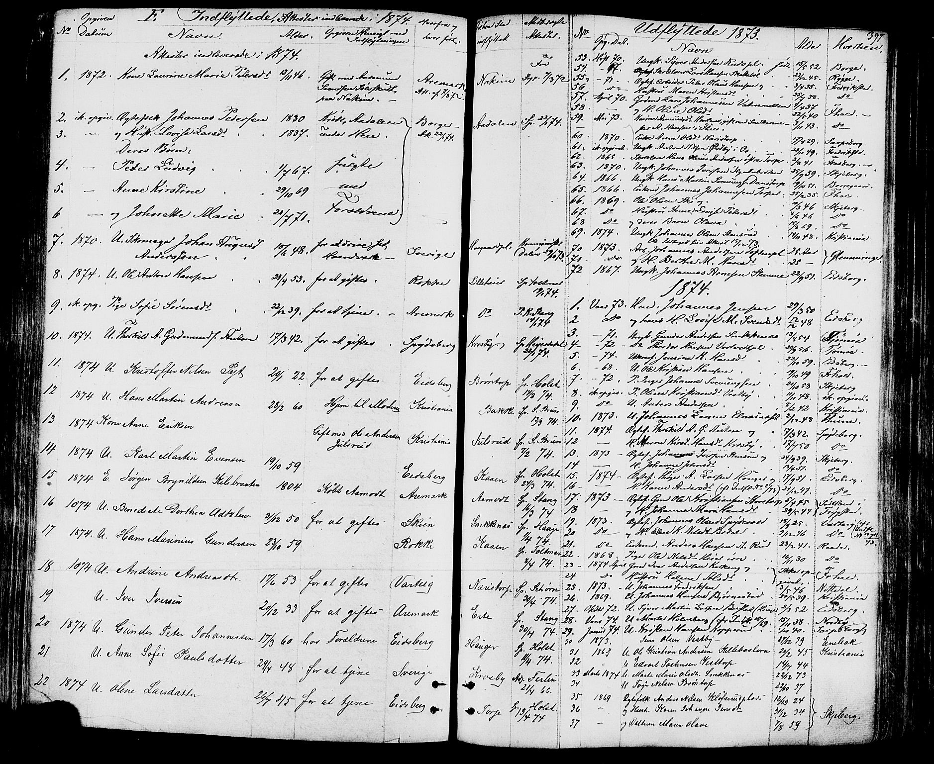 Rakkestad prestekontor Kirkebøker, SAO/A-2008/F/Fa/L0011: Parish register (official) no. I 11, 1862-1877, p. 397