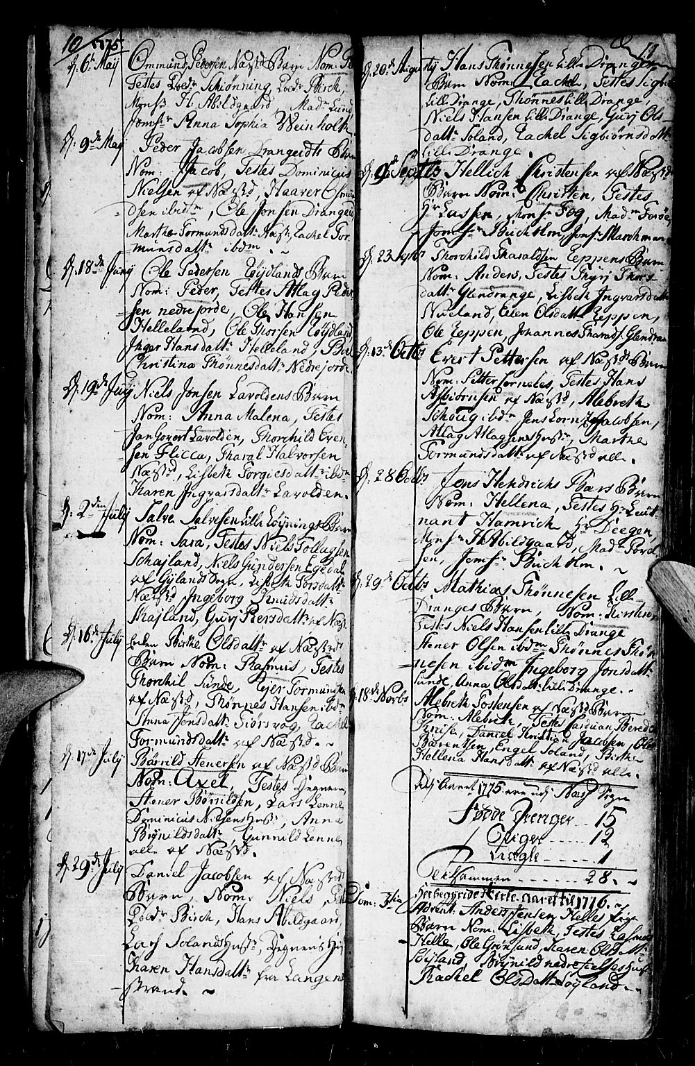 Flekkefjord sokneprestkontor, SAK/1111-0012/F/Fb/Fbc/L0001: Parish register (copy) no. B 1, 1773-1801, p. 10-11