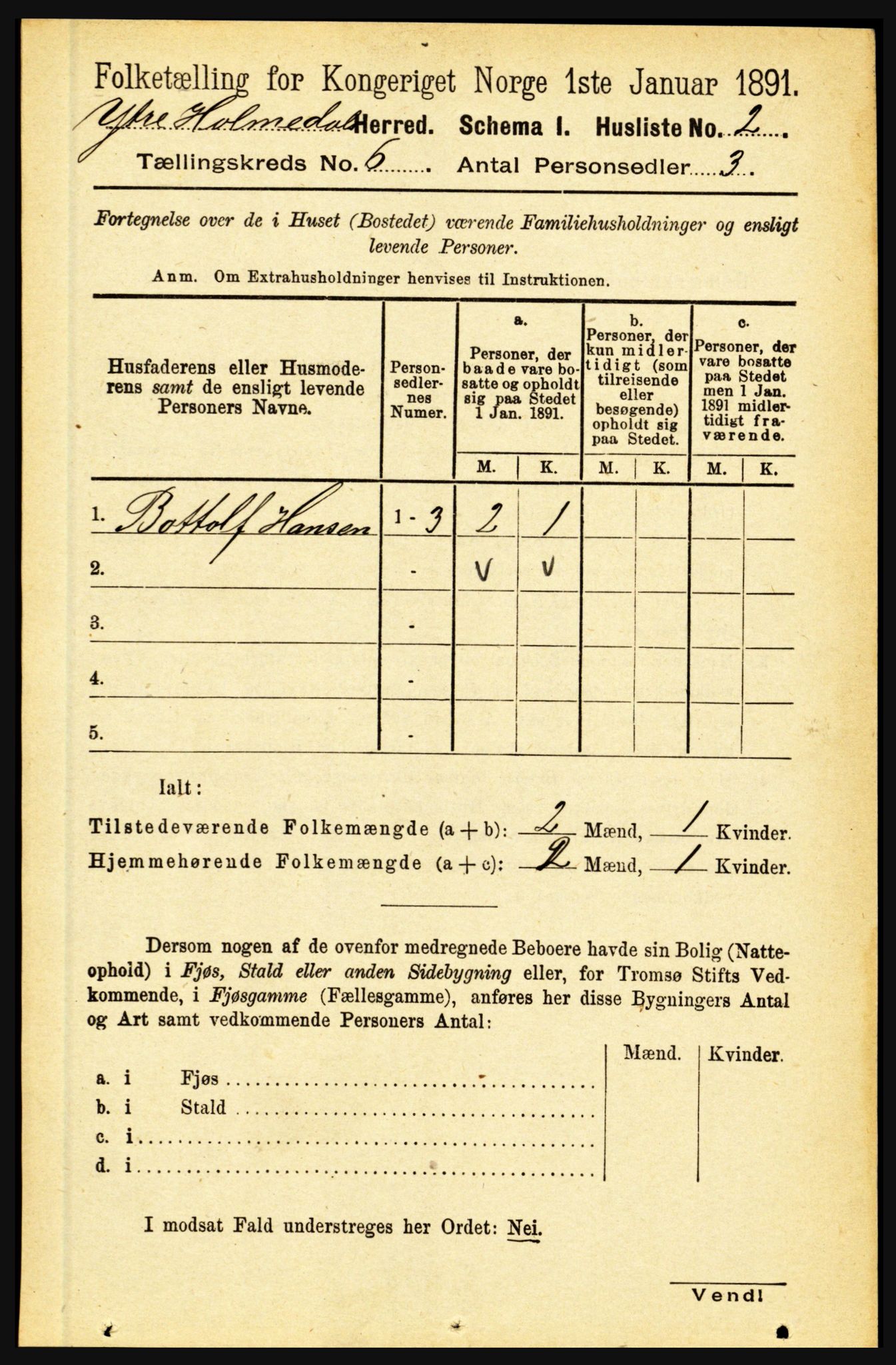 RA, 1891 census for 1429 Ytre Holmedal, 1891, p. 1289