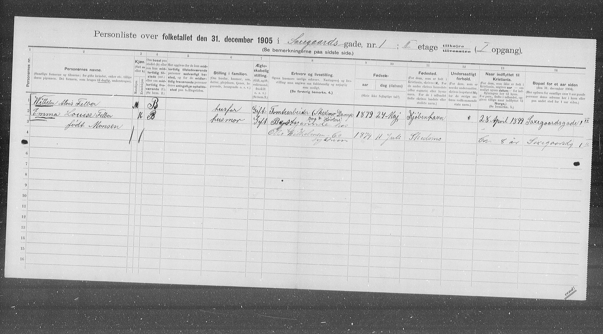 OBA, Municipal Census 1905 for Kristiania, 1905, p. 46437