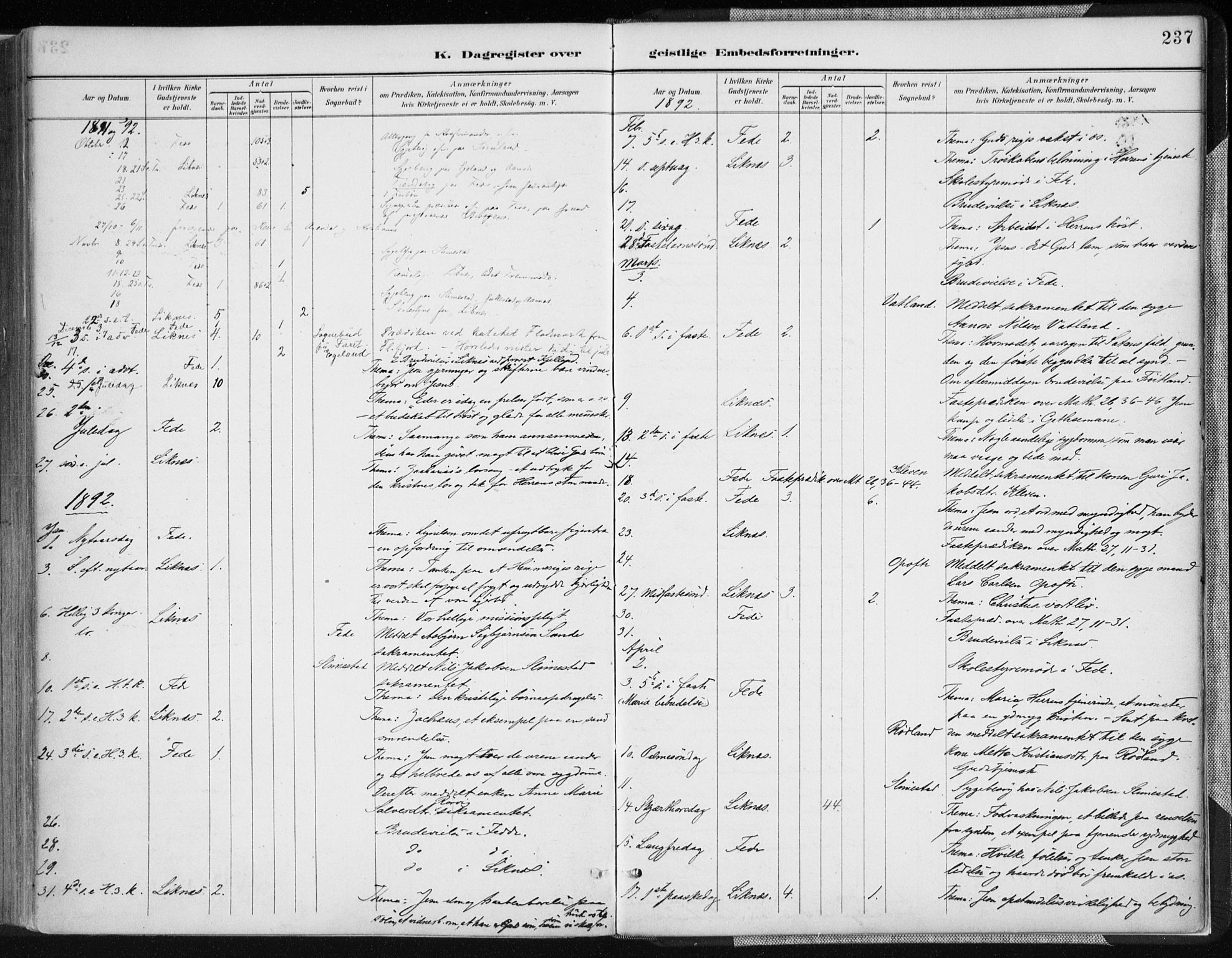 Kvinesdal sokneprestkontor, SAK/1111-0026/F/Fa/Fab/L0008: Parish register (official) no. A 8, 1886-1897, p. 237