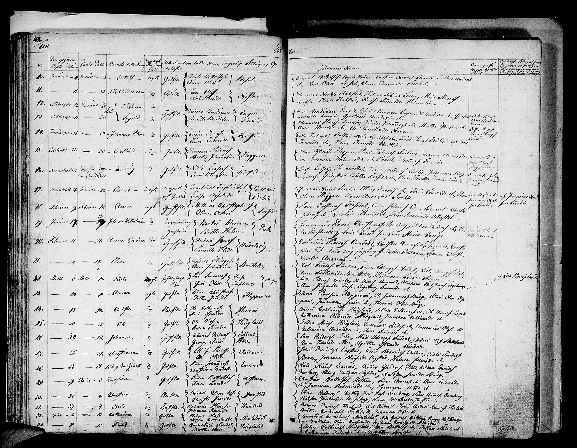 Fjaler sokneprestembete, SAB/A-79801/H/Haa/Haaa/L0005: Parish register (official) no. A 5, 1821-1835, p. 42