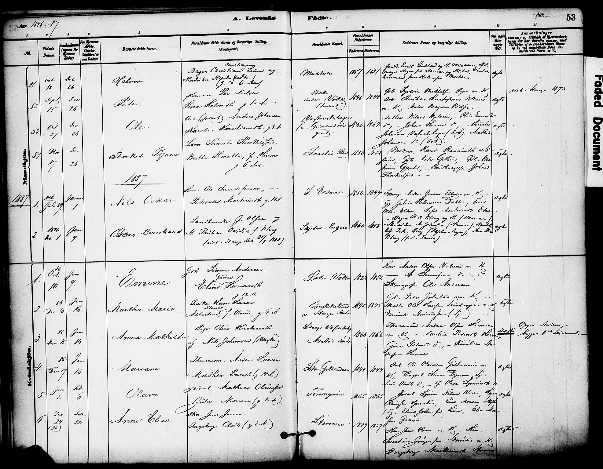 Stange prestekontor, SAH/PREST-002/K/L0017: Parish register (official) no. 17, 1880-1893, p. 53