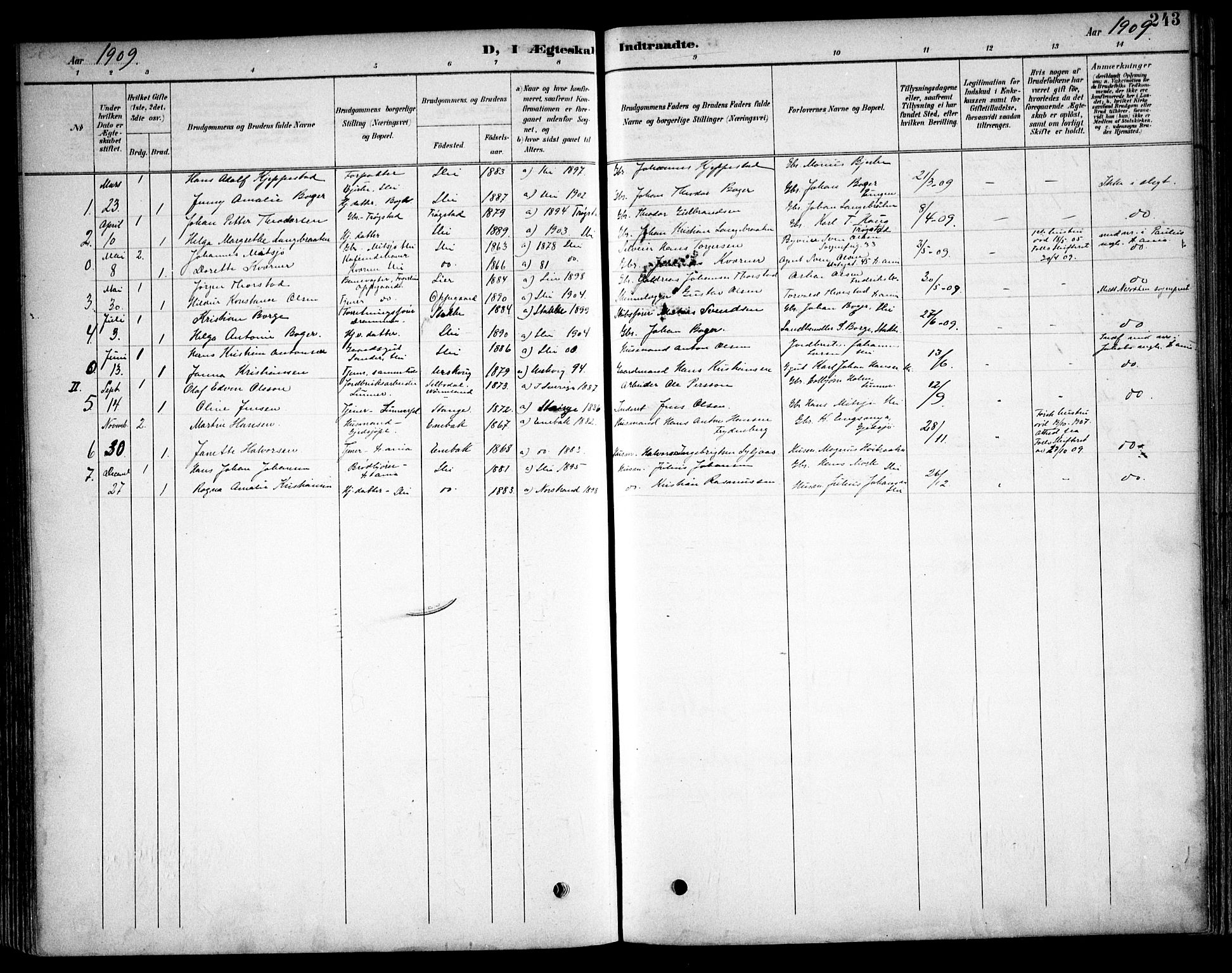 Kråkstad prestekontor Kirkebøker, SAO/A-10125a/F/Fb/L0002: Parish register (official) no. II 2, 1893-1917, p. 243
