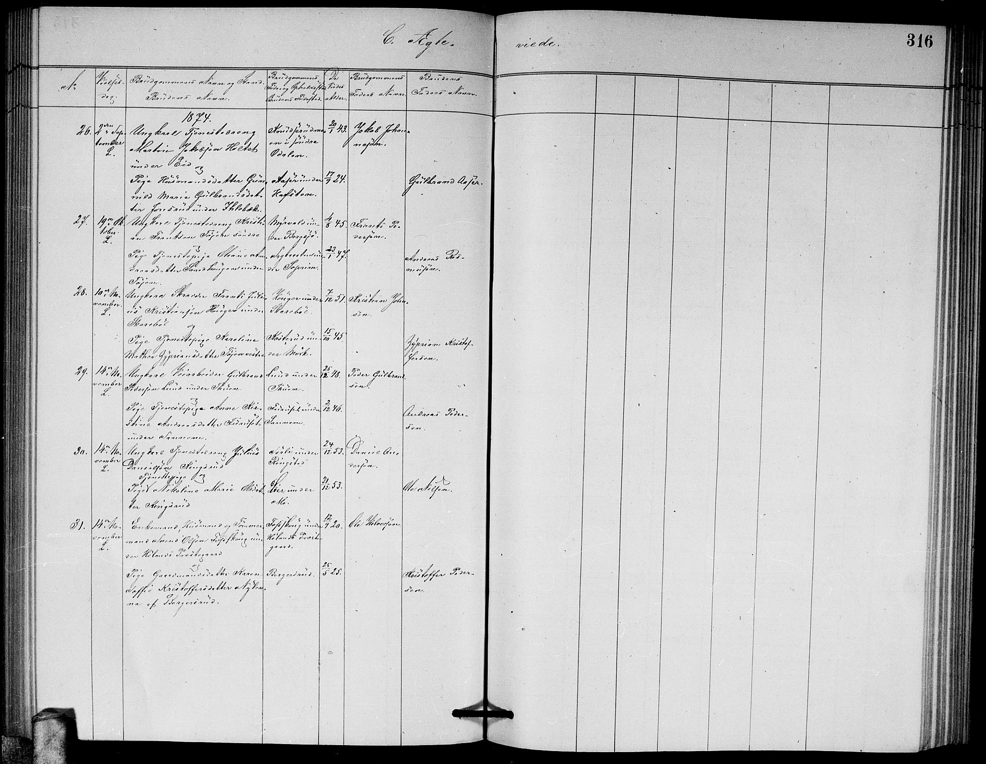 Høland prestekontor Kirkebøker, AV/SAO-A-10346a/G/Ga/L0006: Parish register (copy) no. I 6, 1869-1879, p. 316