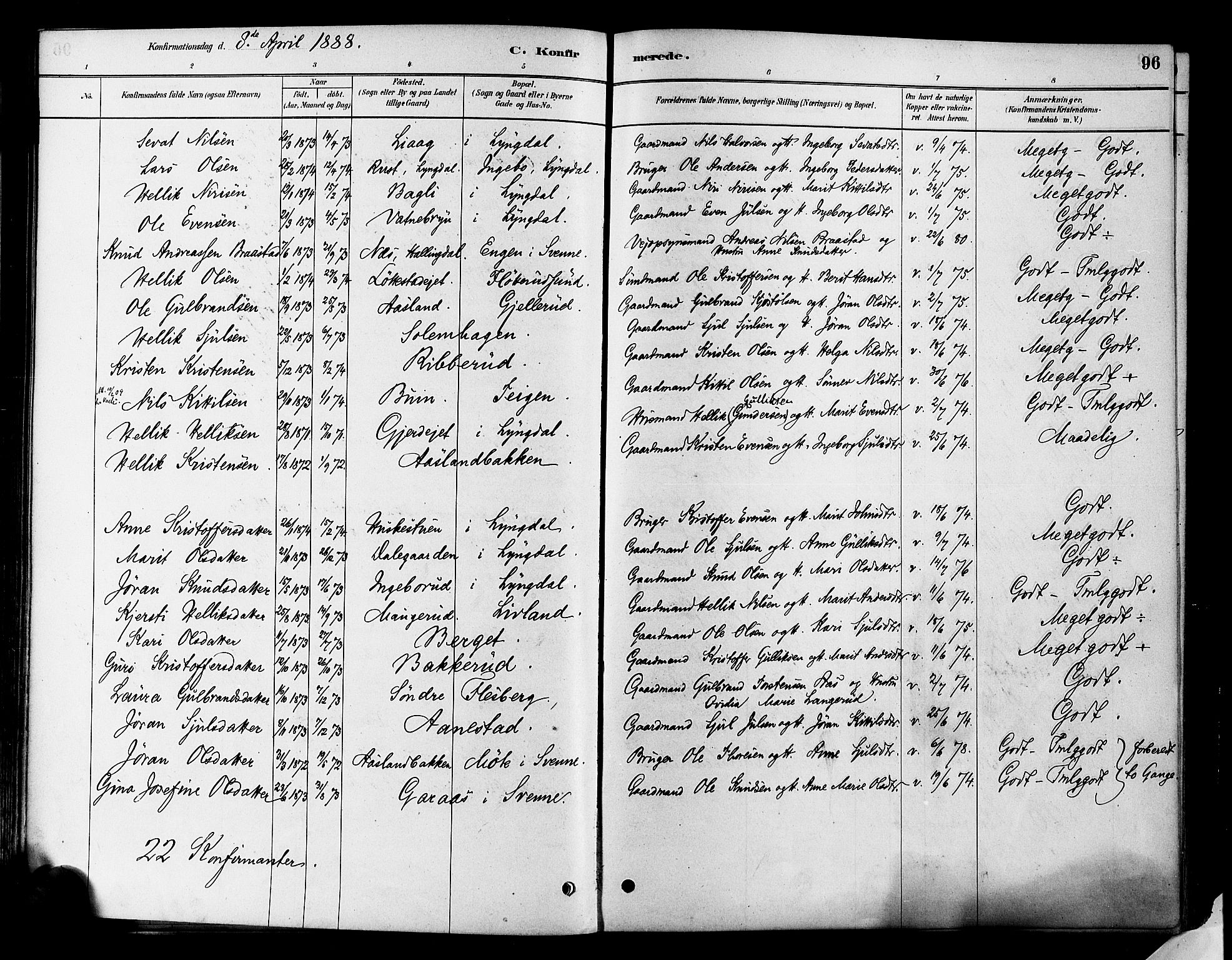 Flesberg kirkebøker, AV/SAKO-A-18/F/Fa/L0008: Parish register (official) no. I 8, 1879-1899, p. 96