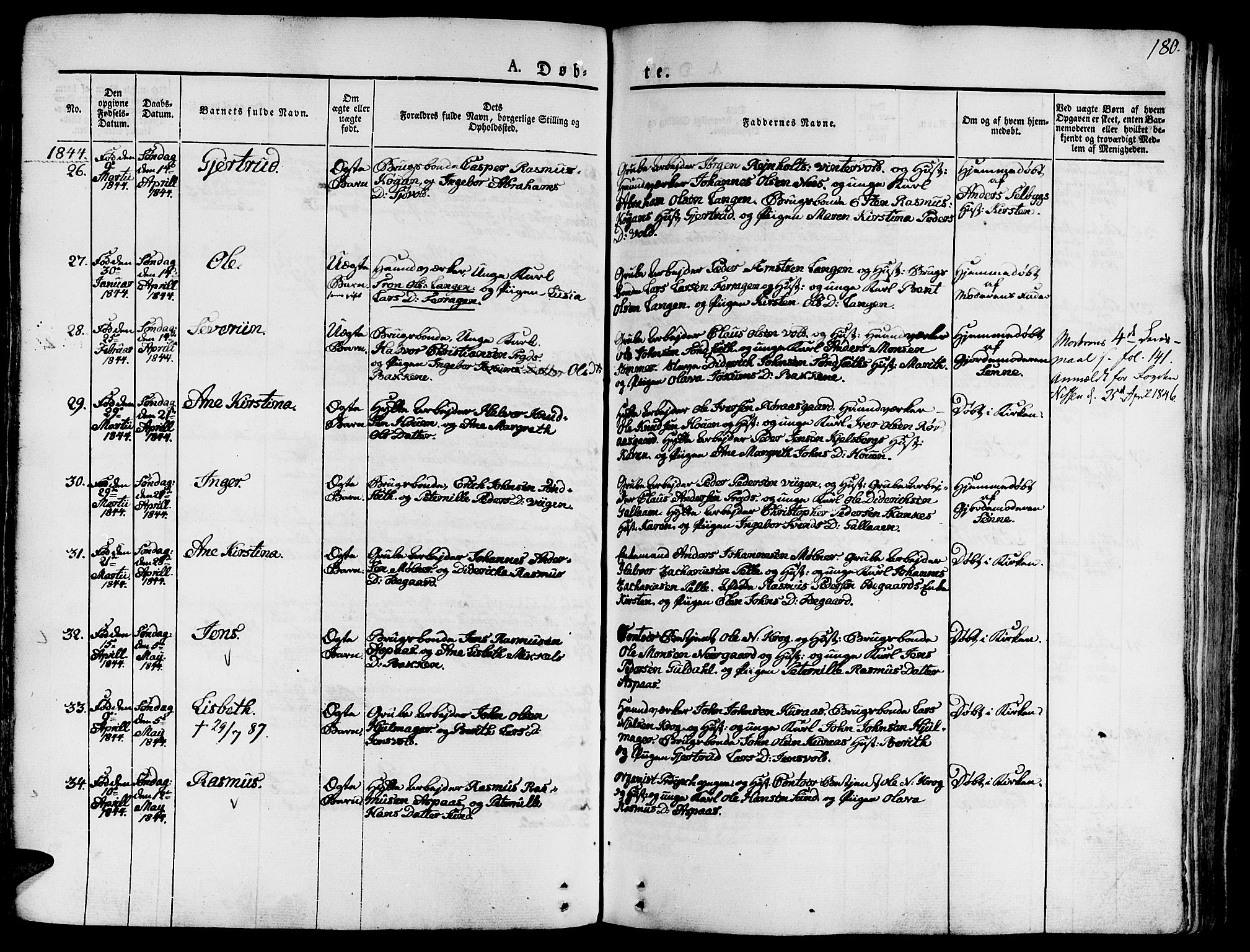 Ministerialprotokoller, klokkerbøker og fødselsregistre - Sør-Trøndelag, AV/SAT-A-1456/681/L0930: Parish register (official) no. 681A08, 1829-1844, p. 180