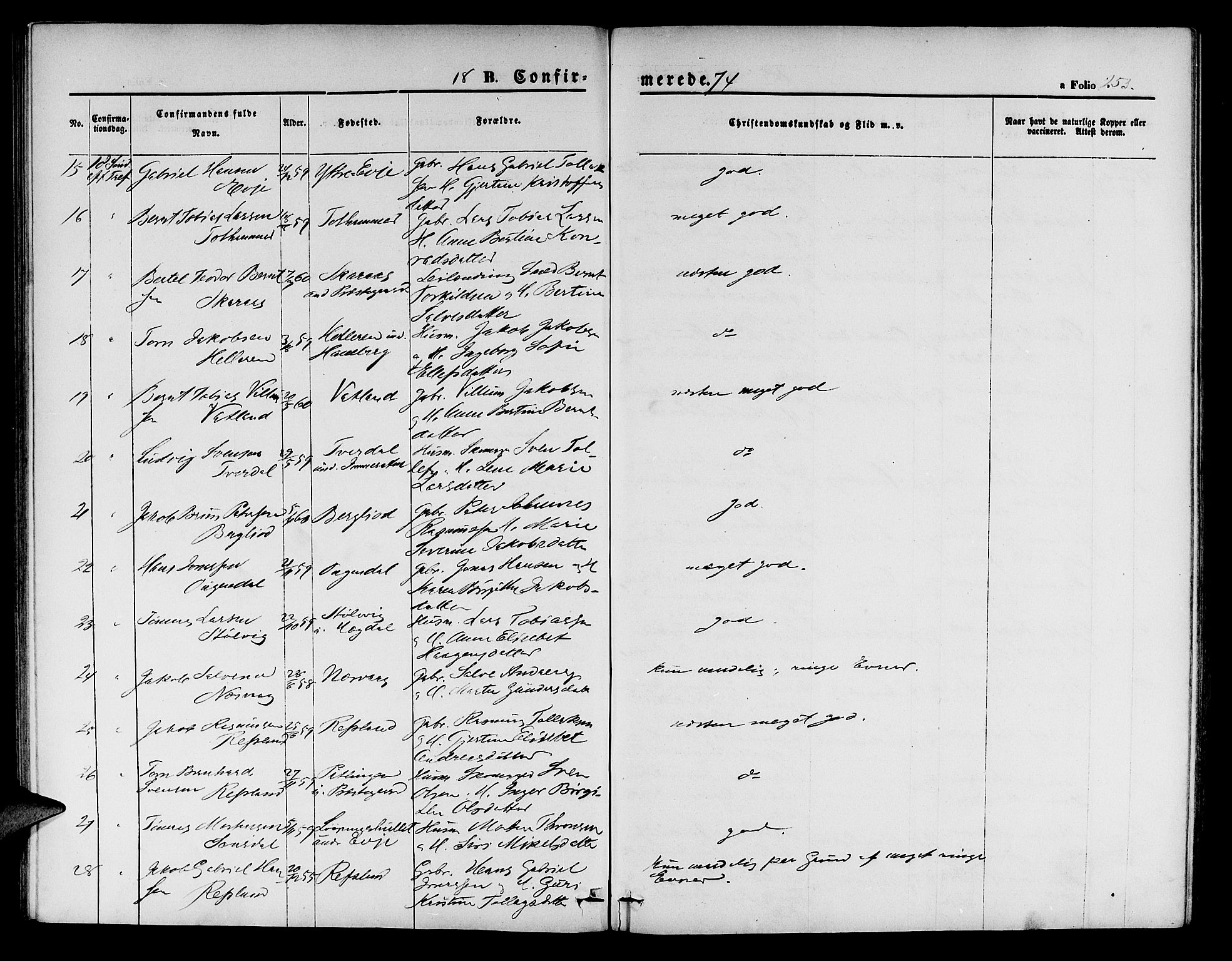 Sokndal sokneprestkontor, AV/SAST-A-101808: Parish register (copy) no. B 3, 1865-1879, p. 253