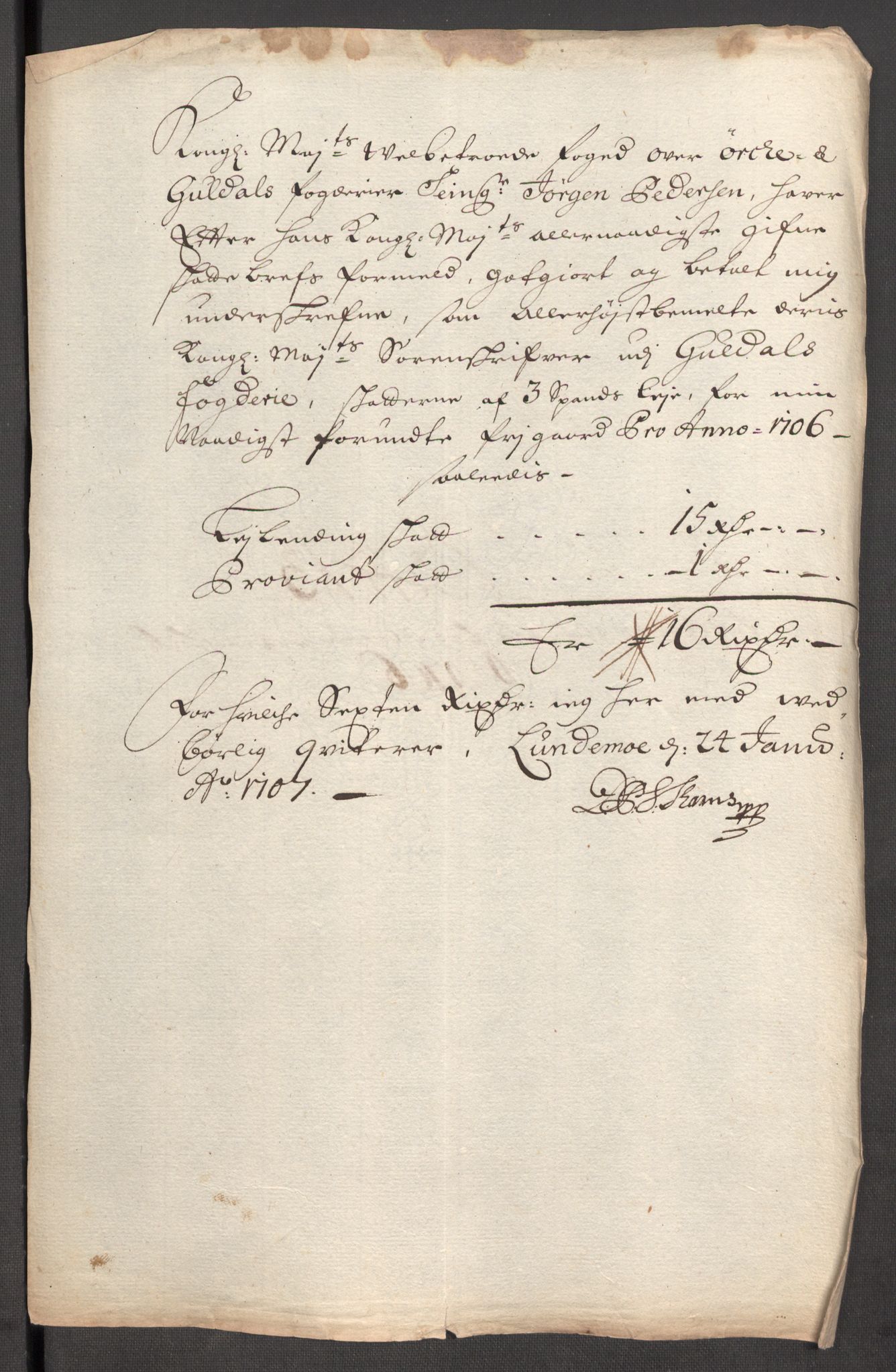 Rentekammeret inntil 1814, Reviderte regnskaper, Fogderegnskap, AV/RA-EA-4092/R60/L3956: Fogderegnskap Orkdal og Gauldal, 1706, p. 335