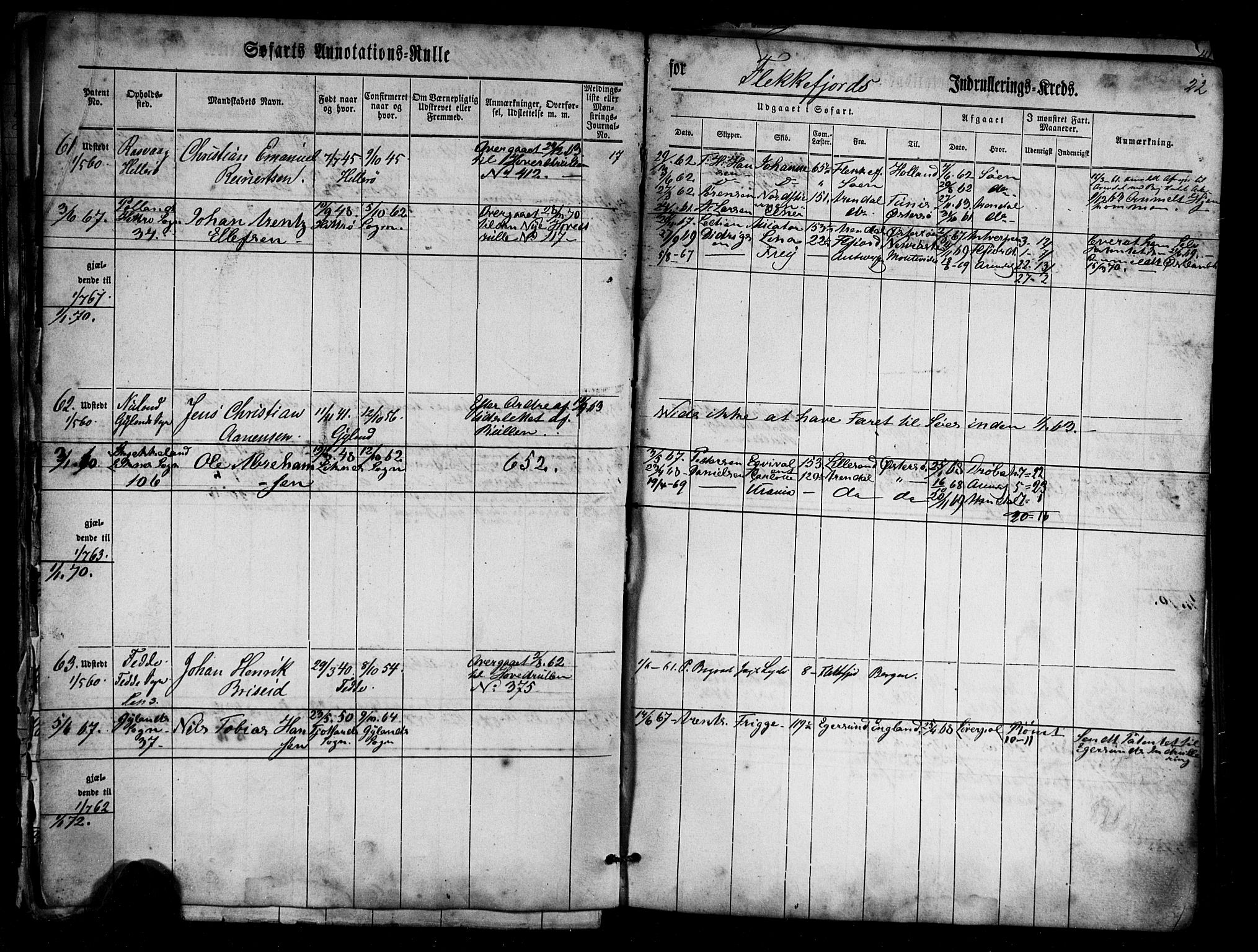 Flekkefjord mønstringskrets, AV/SAK-2031-0018/F/Fa/L0004: Annotasjonsrulle nr 1-435 med register, Æ-1, 1860-1867, p. 39