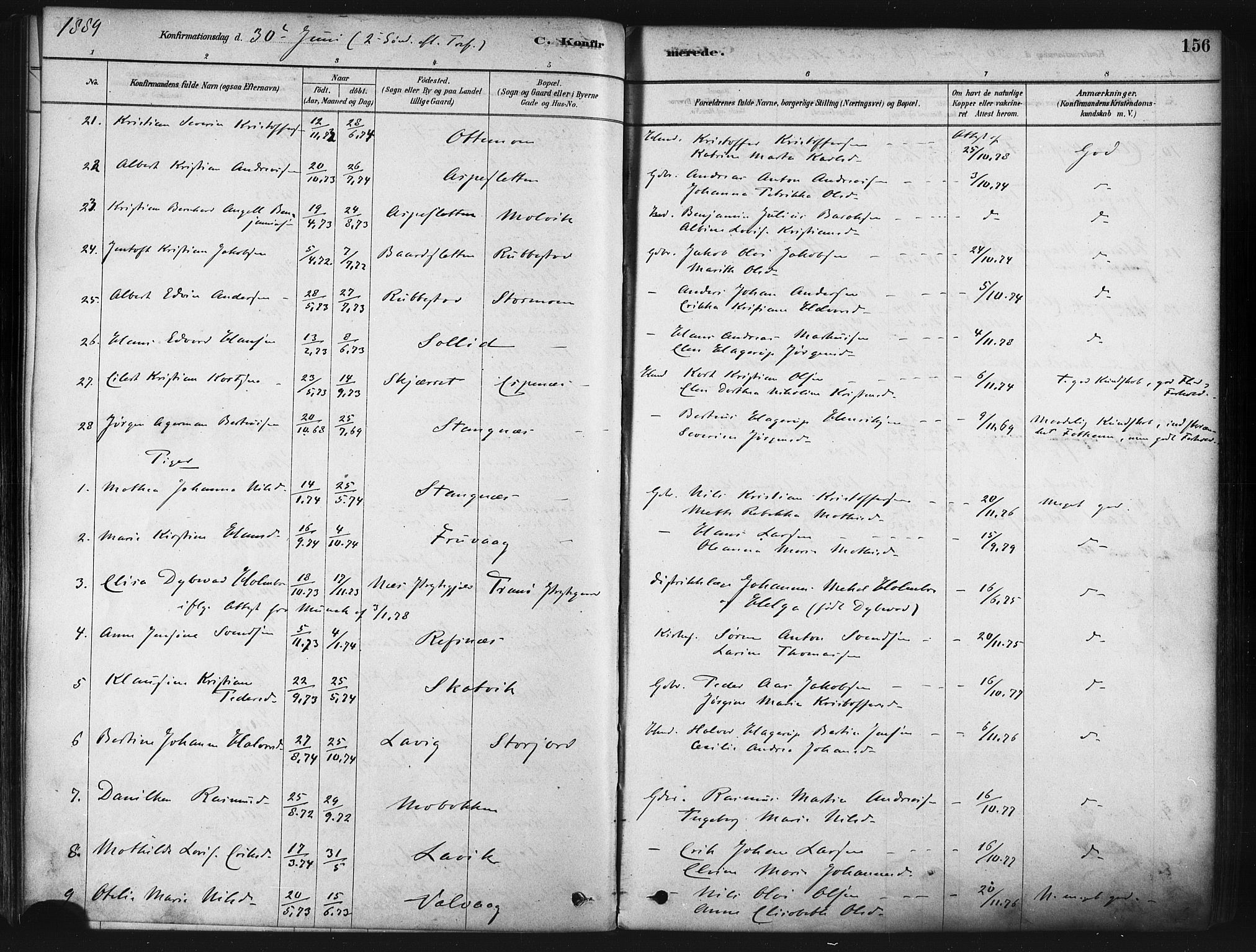 Tranøy sokneprestkontor, SATØ/S-1313/I/Ia/Iaa/L0009kirke: Parish register (official) no. 9, 1878-1904, p. 156