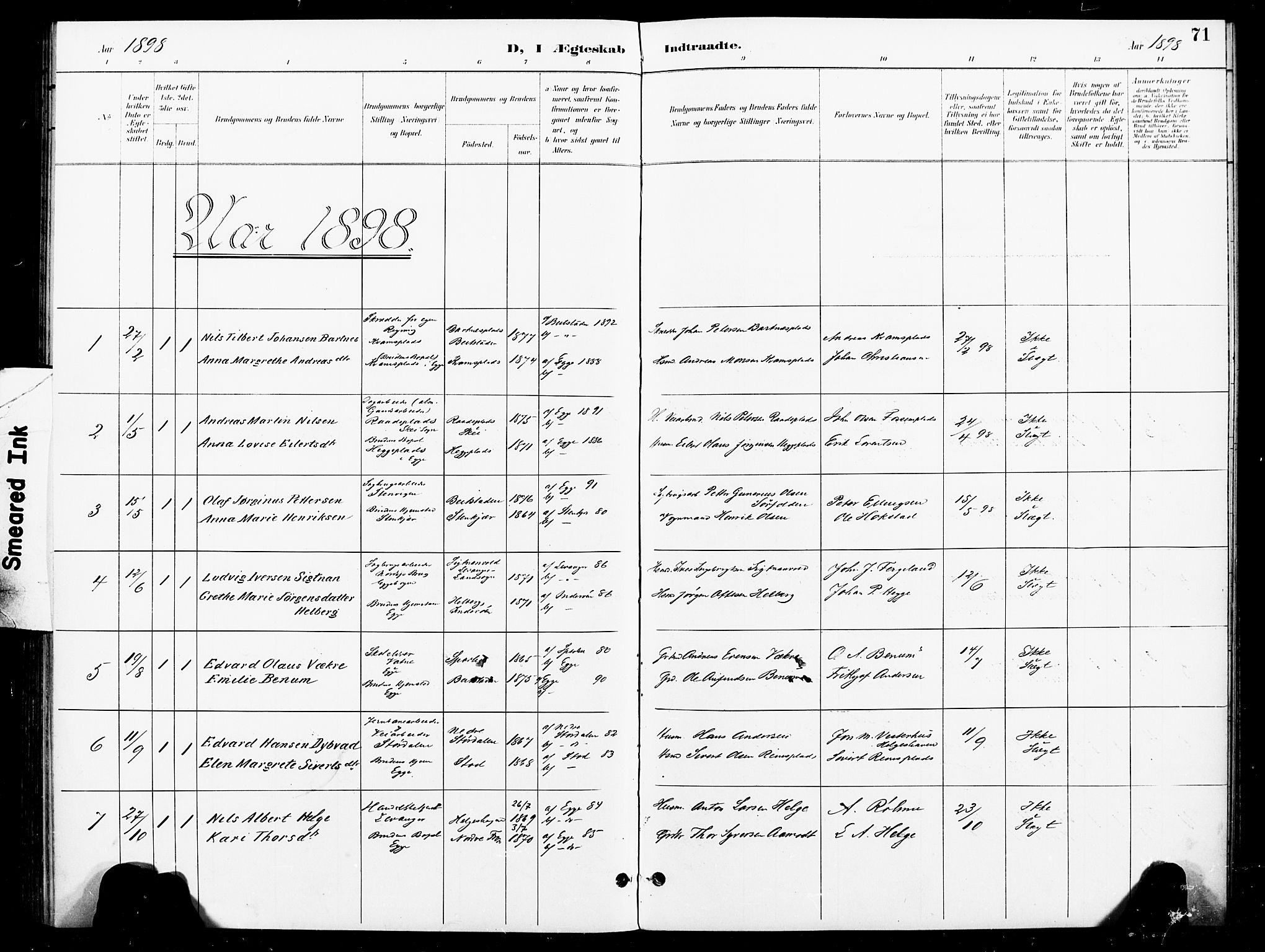 Ministerialprotokoller, klokkerbøker og fødselsregistre - Nord-Trøndelag, AV/SAT-A-1458/740/L0379: Parish register (official) no. 740A02, 1895-1907, p. 71