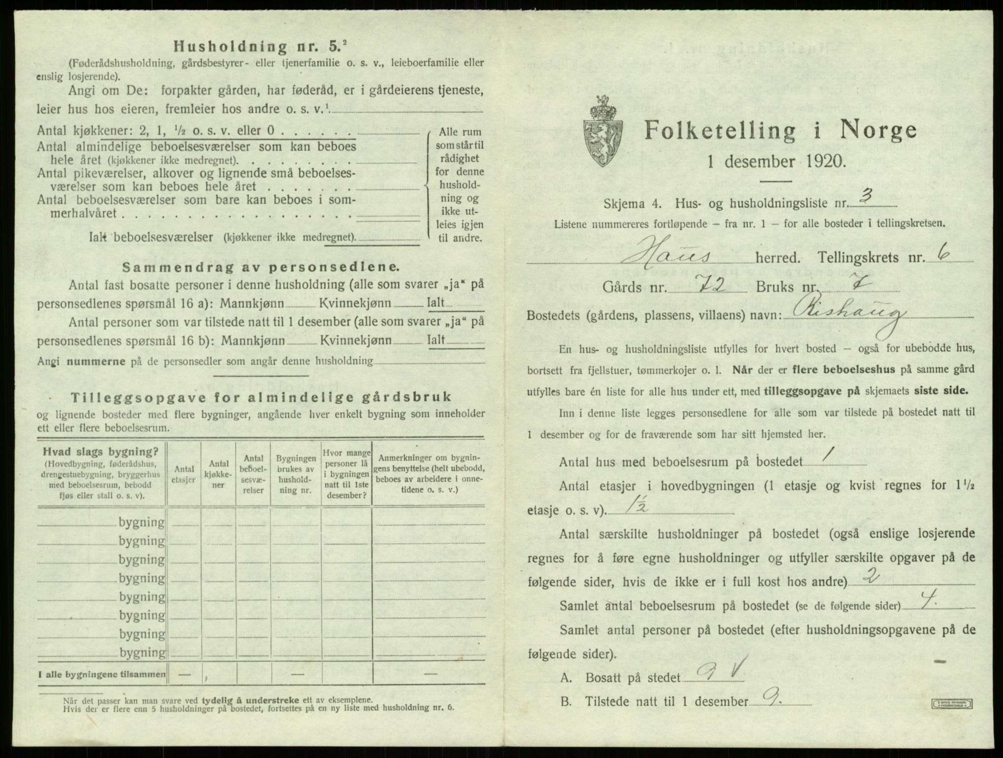 SAB, 1920 census for Haus, 1920, p. 388