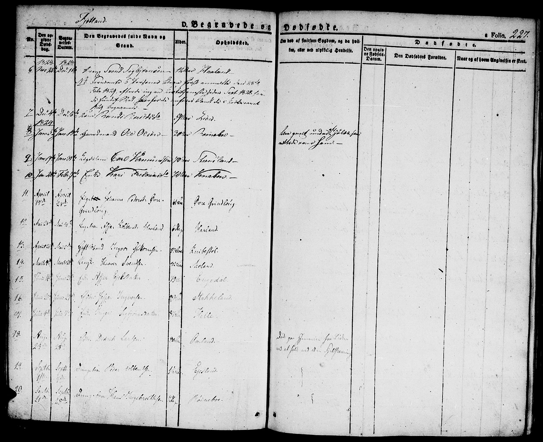 Hægebostad sokneprestkontor, AV/SAK-1111-0024/F/Fa/Faa/L0003: Parish register (official) no. A 3 /2, 1825-1840, p. 227