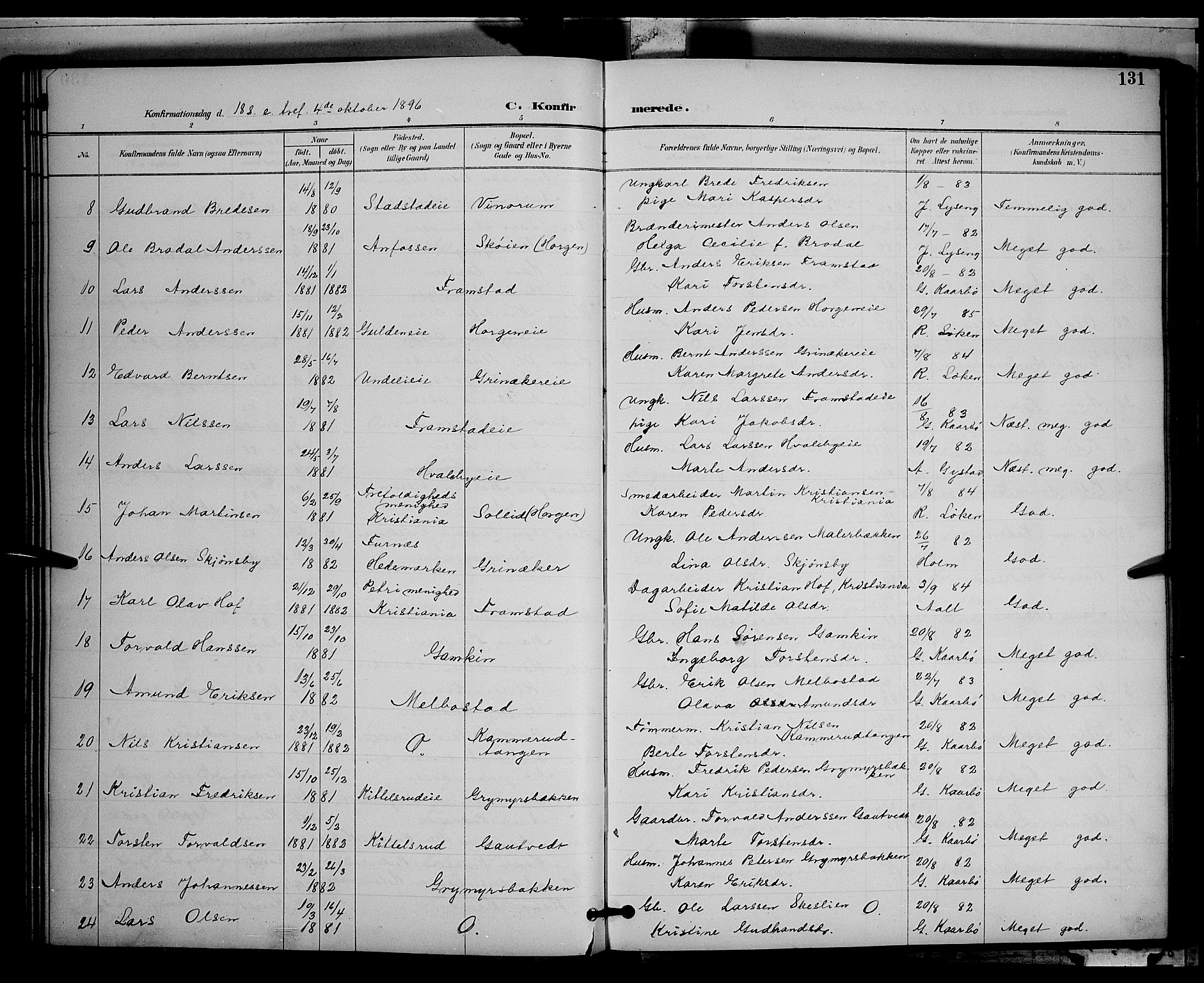 Gran prestekontor, SAH/PREST-112/H/Ha/Hab/L0005: Parish register (copy) no. 5, 1892-1900, p. 131