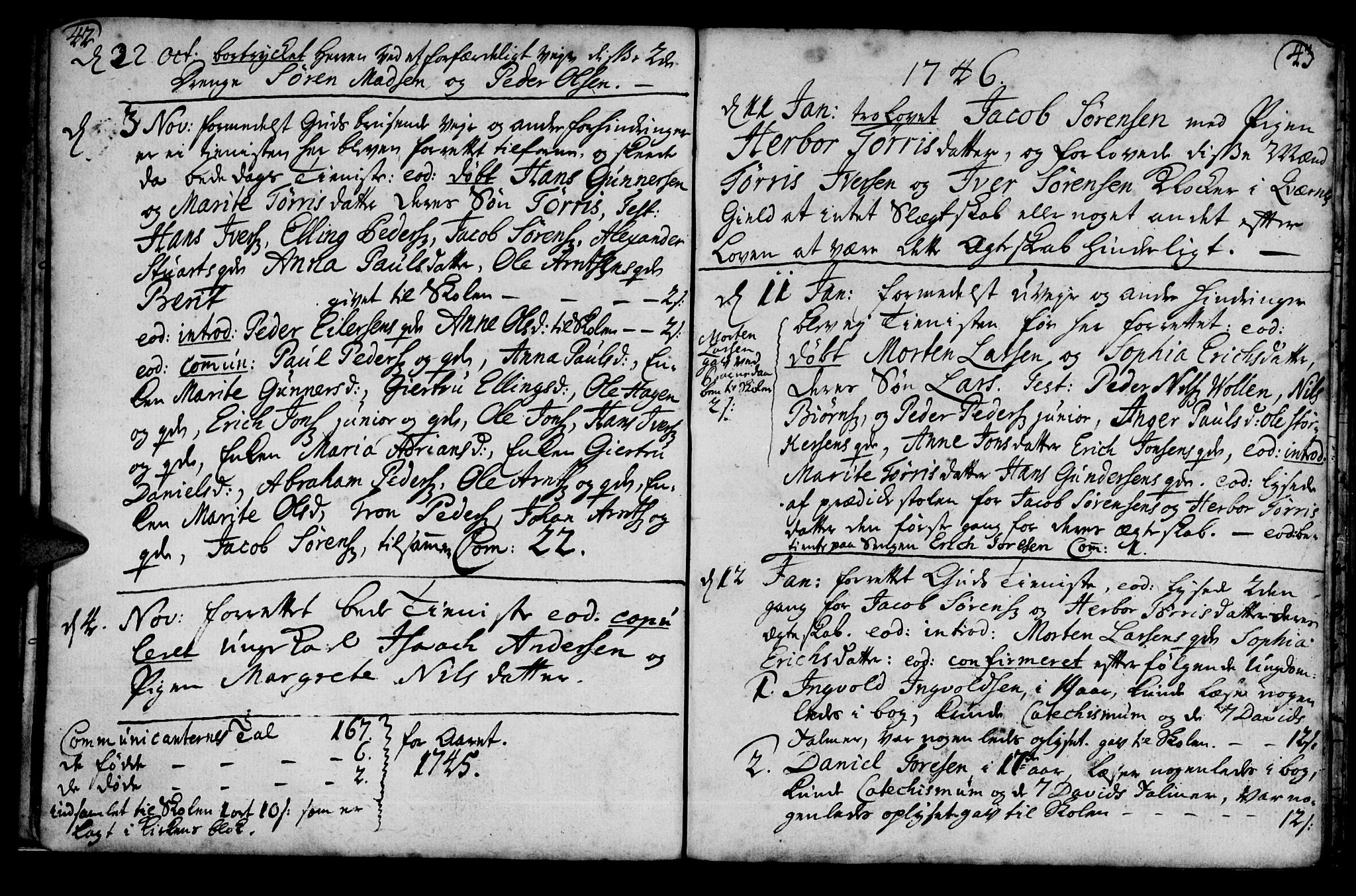 Ministerialprotokoller, klokkerbøker og fødselsregistre - Møre og Romsdal, AV/SAT-A-1454/574/L0875: Parish register (official) no. 574A01, 1733-1753, p. 42-43