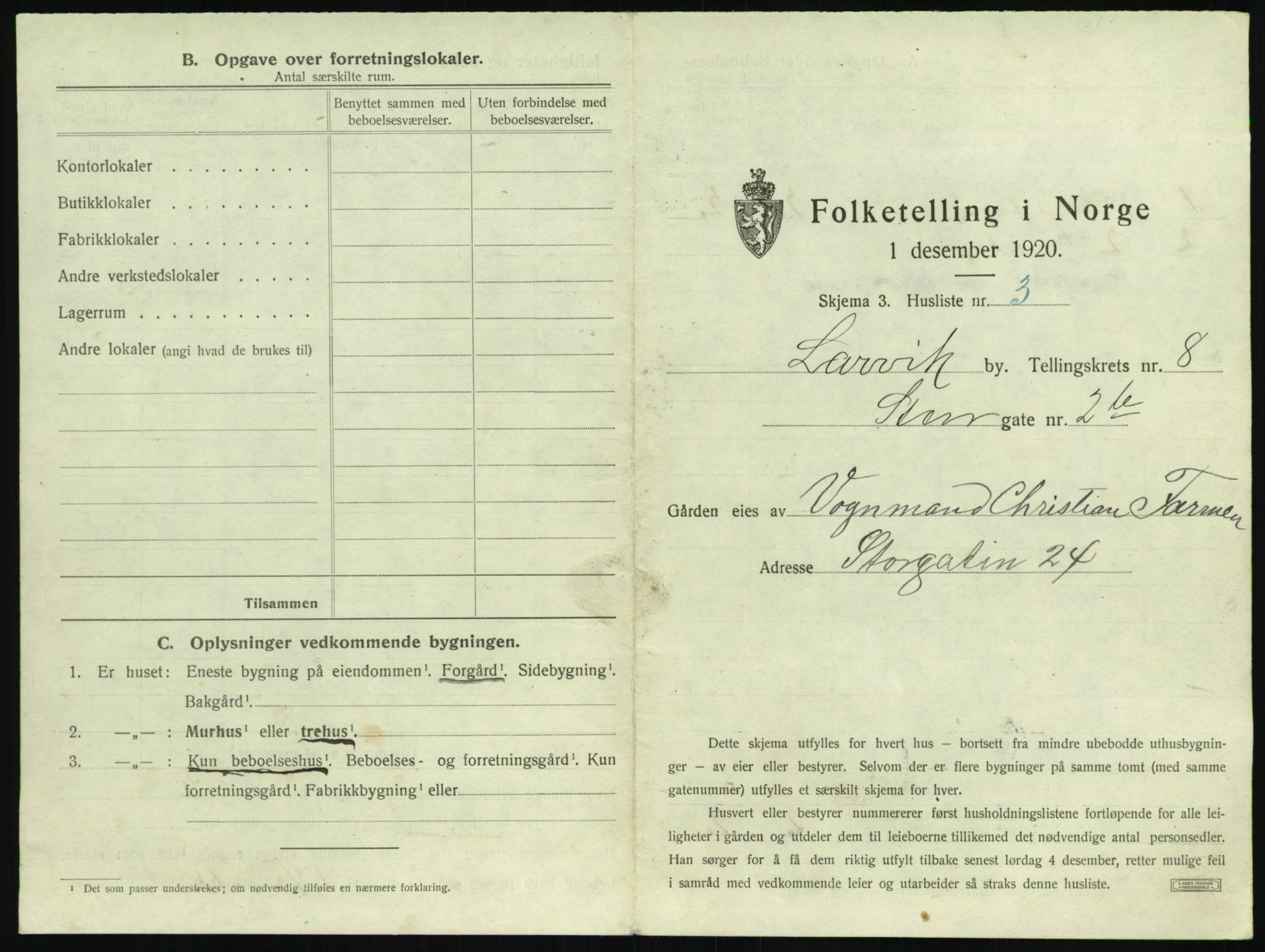 SAKO, 1920 census for Larvik, 1920, p. 1918