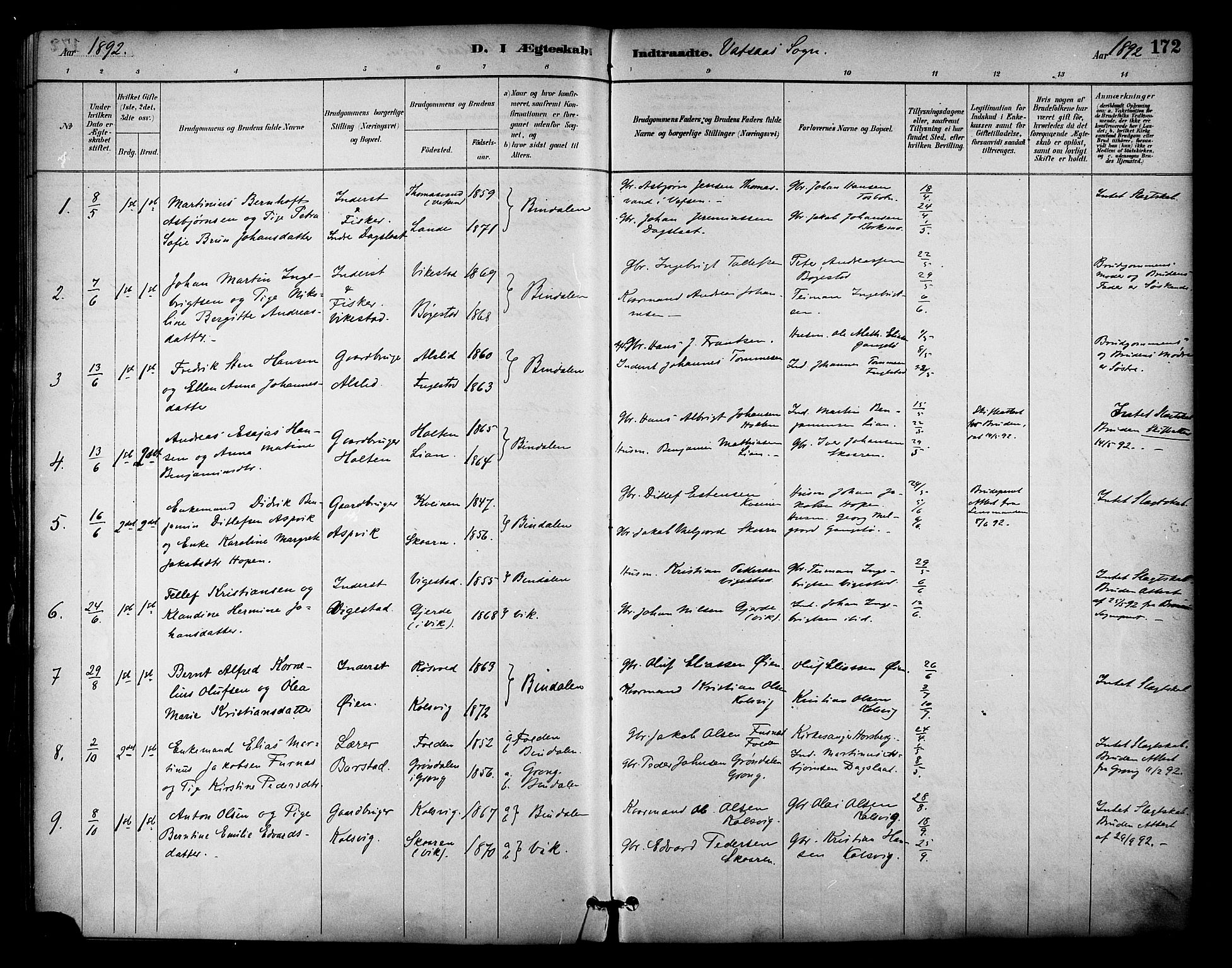 Ministerialprotokoller, klokkerbøker og fødselsregistre - Nordland, AV/SAT-A-1459/810/L0150: Parish register (official) no. 810A10 /1, 1884-1895, p. 172