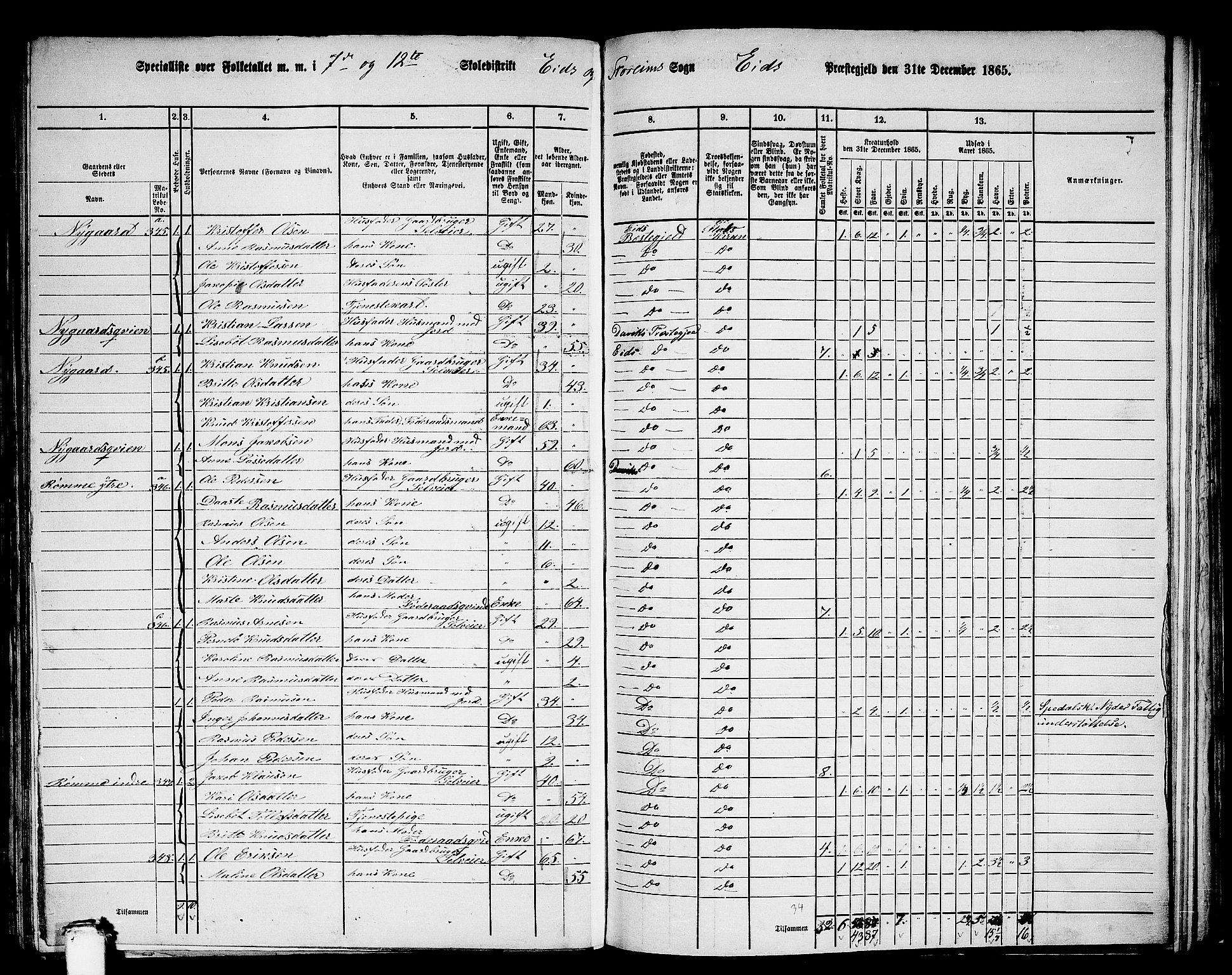 RA, 1865 census for Eid, 1865, p. 154