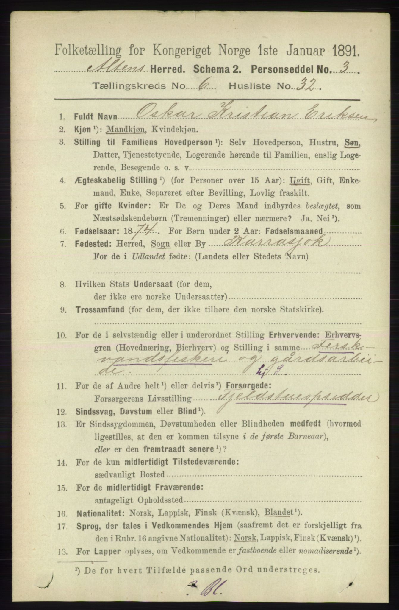 RA, 1891 census for 2012 Alta, 1891, p. 2030