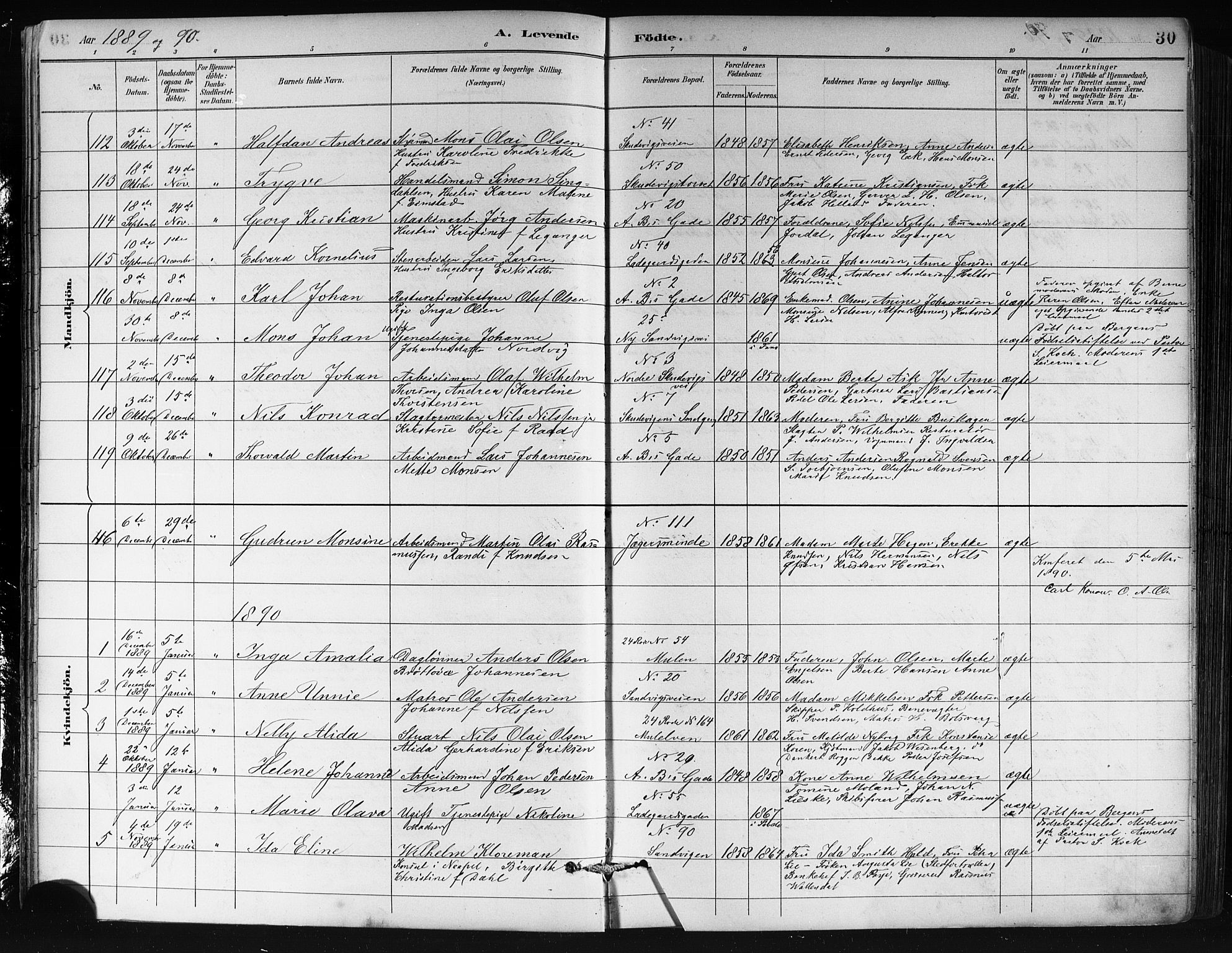 Sandviken Sokneprestembete, SAB/A-77601/H/Hb/L0002: Parish register (copy) no. A 3, 1888-1902, p. 30