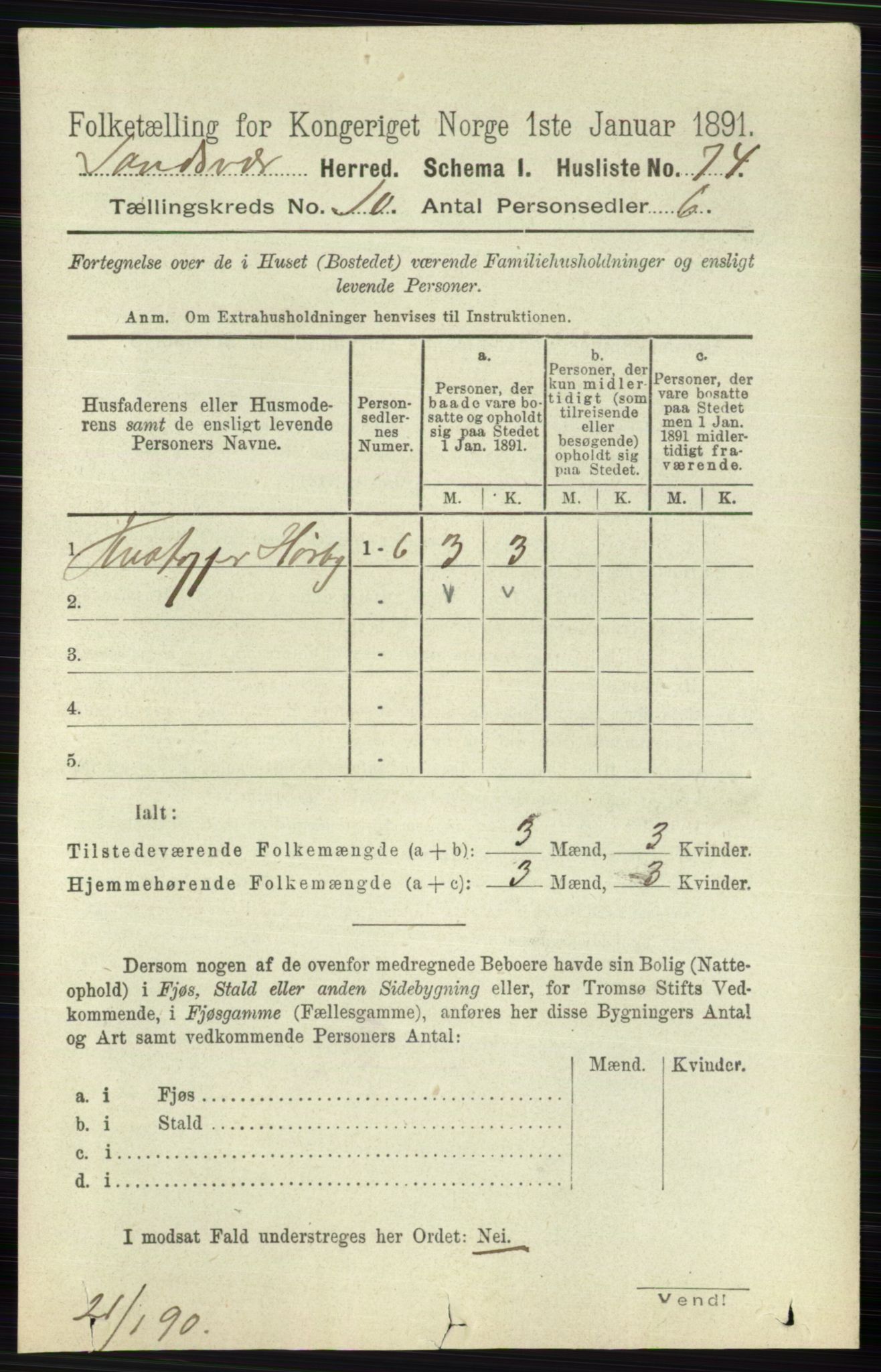 RA, 1891 census for 0629 Sandsvær, 1891, p. 4911