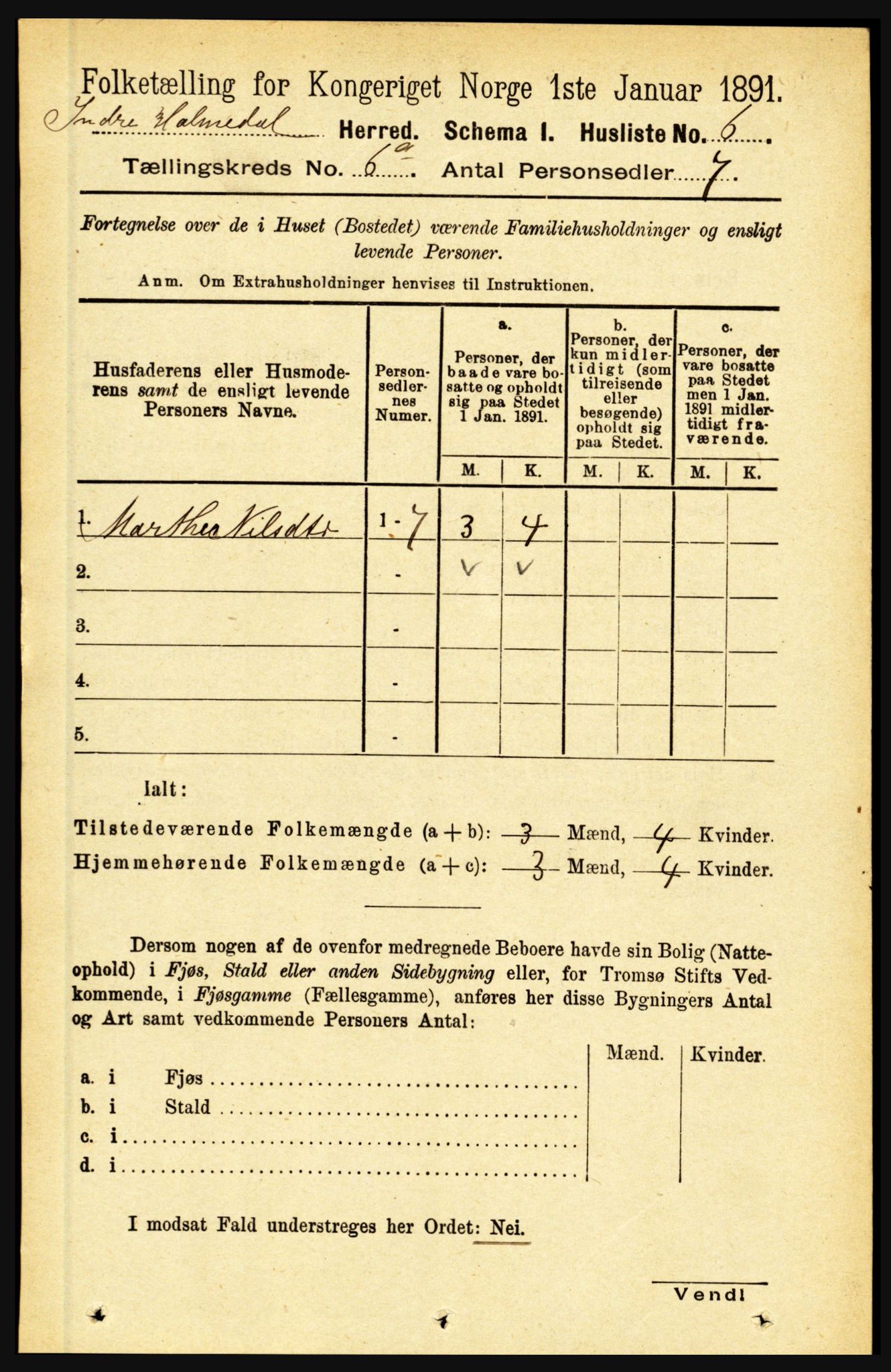 RA, 1891 census for 1430 Indre Holmedal, 1891, p. 2399