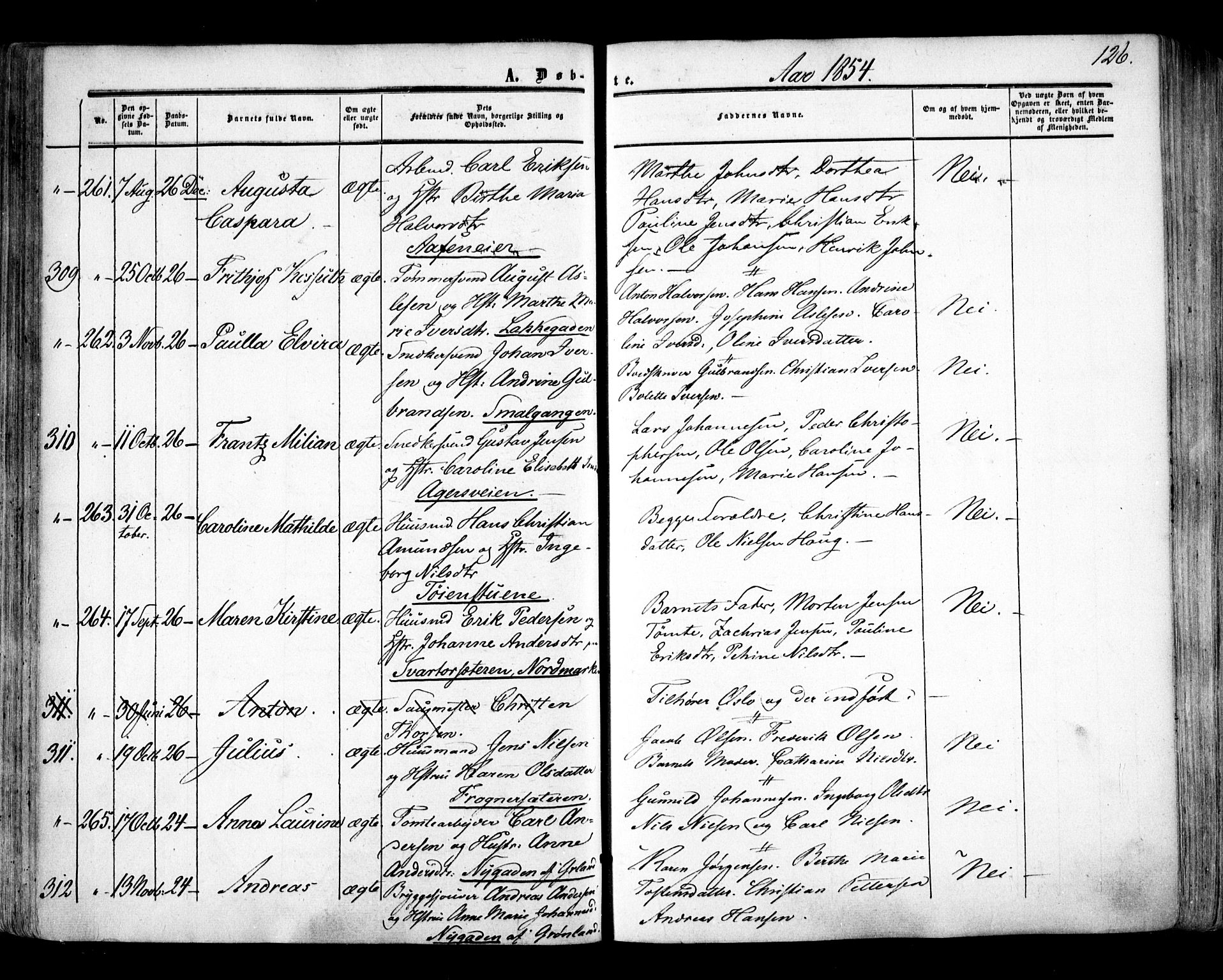 Aker prestekontor kirkebøker, SAO/A-10861/F/L0020: Parish register (official) no. 20, 1853-1857, p. 126