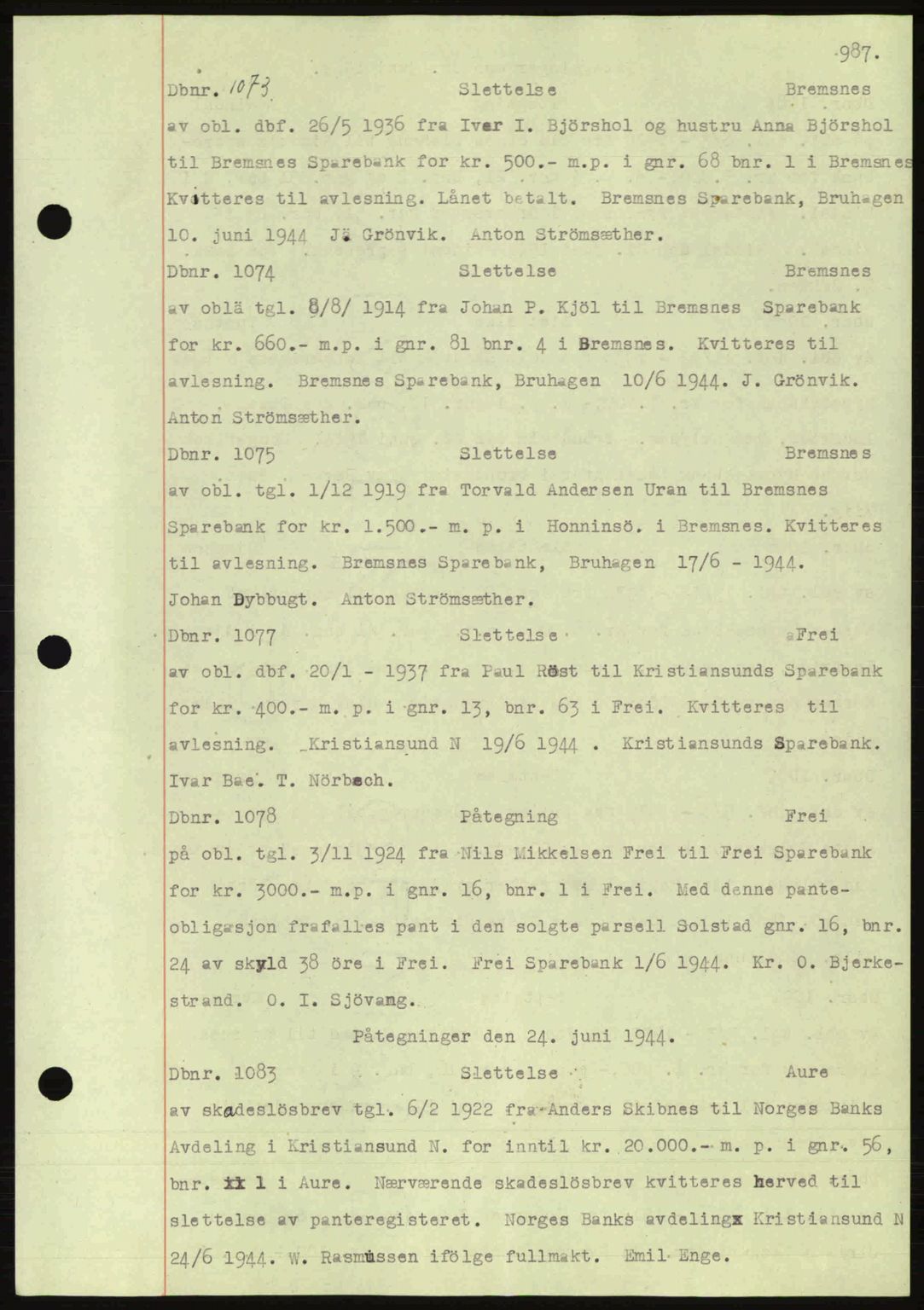 Nordmøre sorenskriveri, AV/SAT-A-4132/1/2/2Ca: Mortgage book no. C81, 1940-1945, Diary no: : 1073/1944