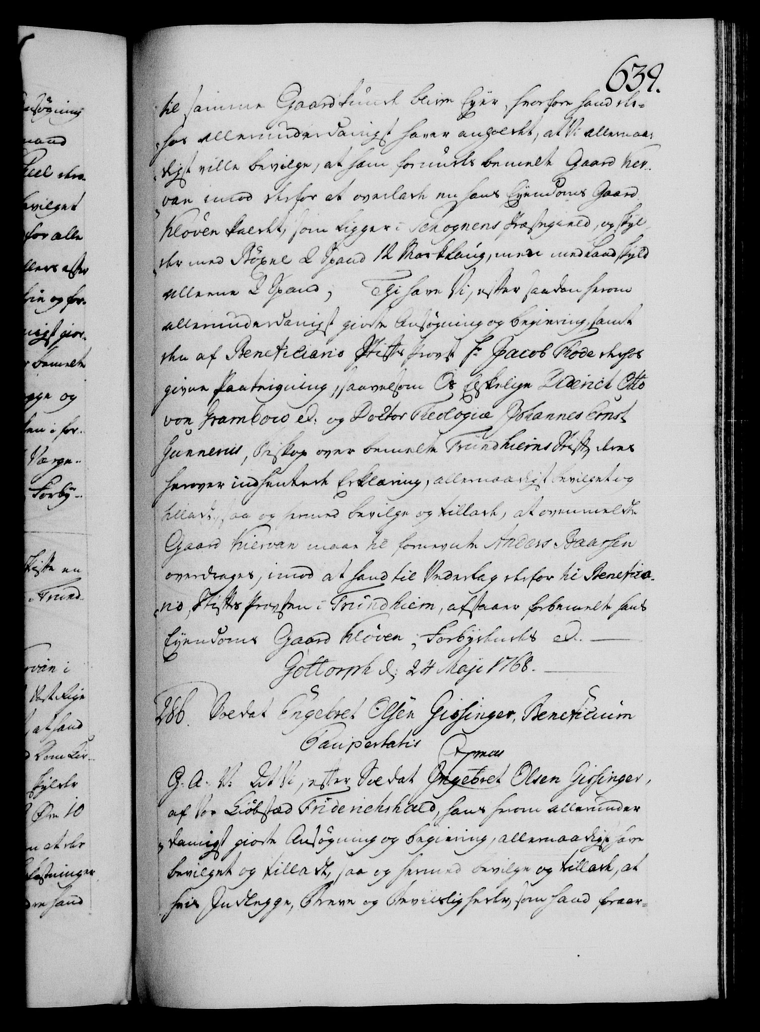 Danske Kanselli 1572-1799, AV/RA-EA-3023/F/Fc/Fca/Fcaa/L0043: Norske registre, 1766-1768, p. 639a