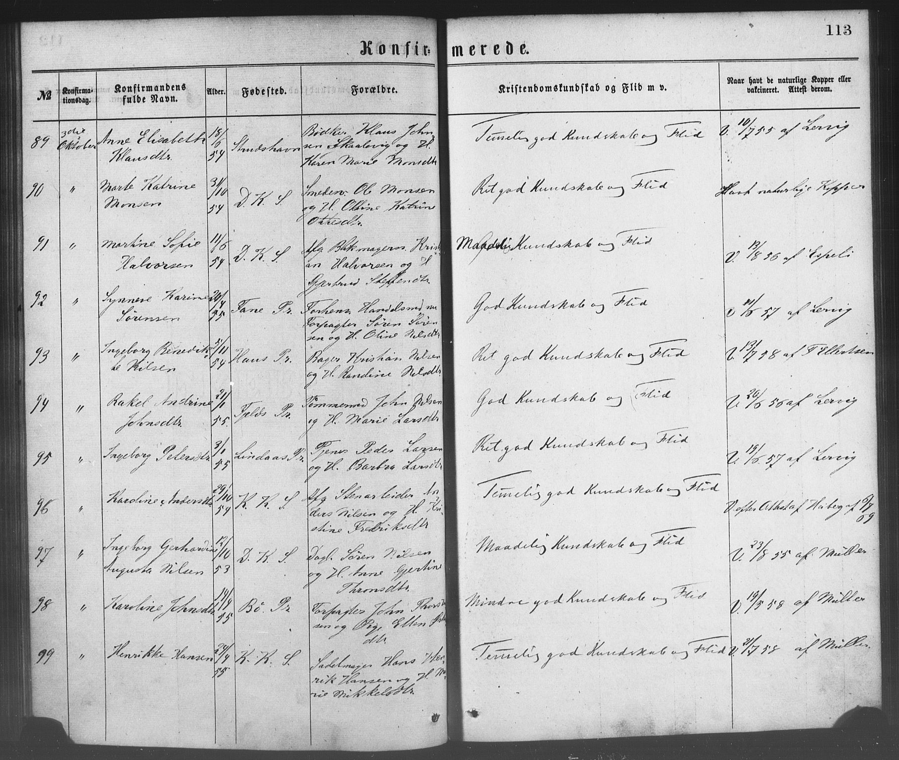 Korskirken sokneprestembete, SAB/A-76101/H/Haa/L0028: Parish register (official) no. C 4, 1868-1879, p. 113