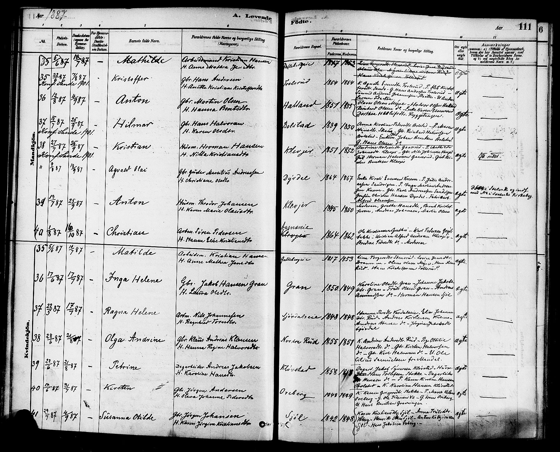 Sande Kirkebøker, AV/SAKO-A-53/F/Fa/L0006: Parish register (official) no. 6, 1878-1888, p. 111